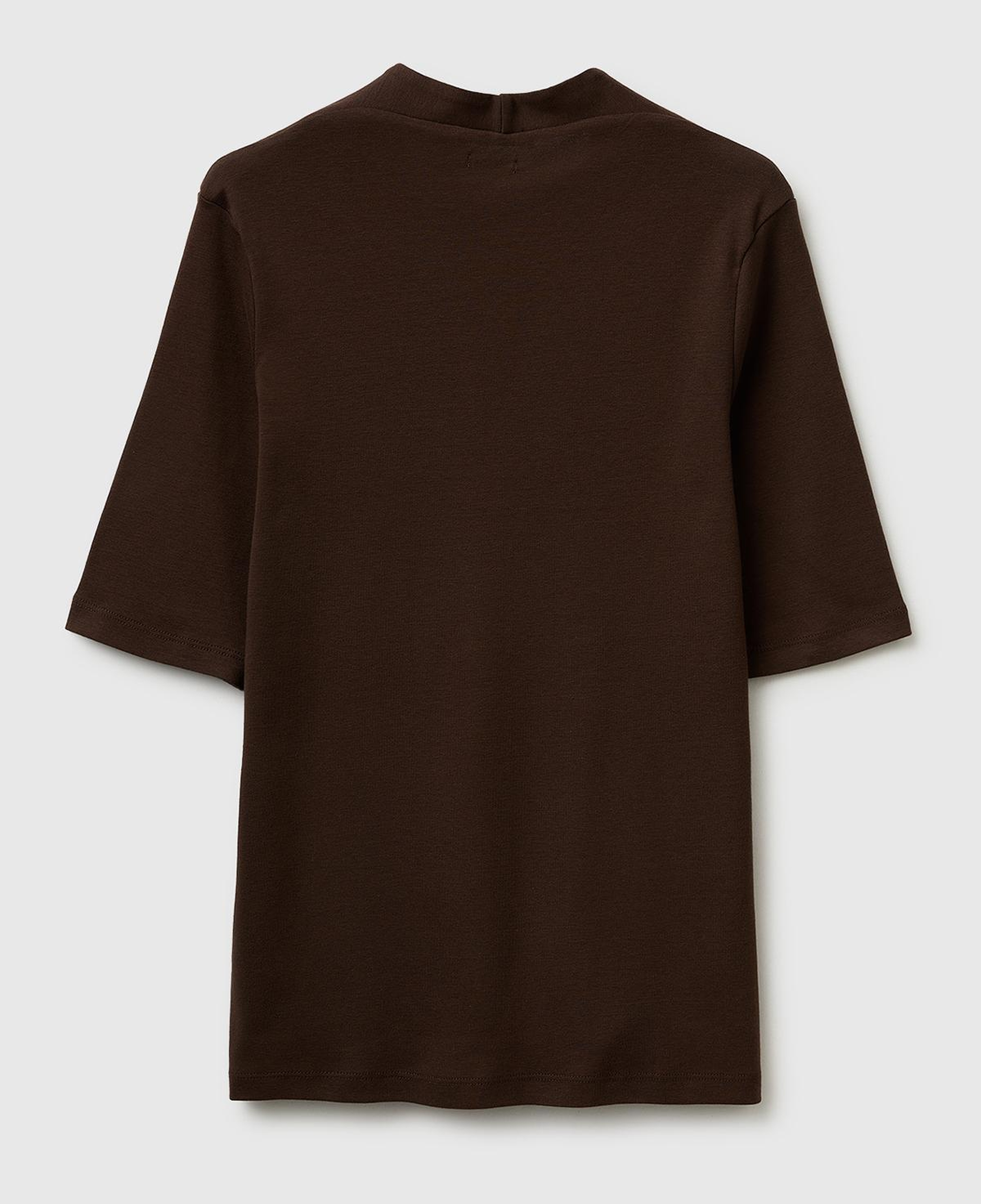 Kadın Kahverengi %100 Pamuk Yarım Kollu Derin V Yaka T-Shirt