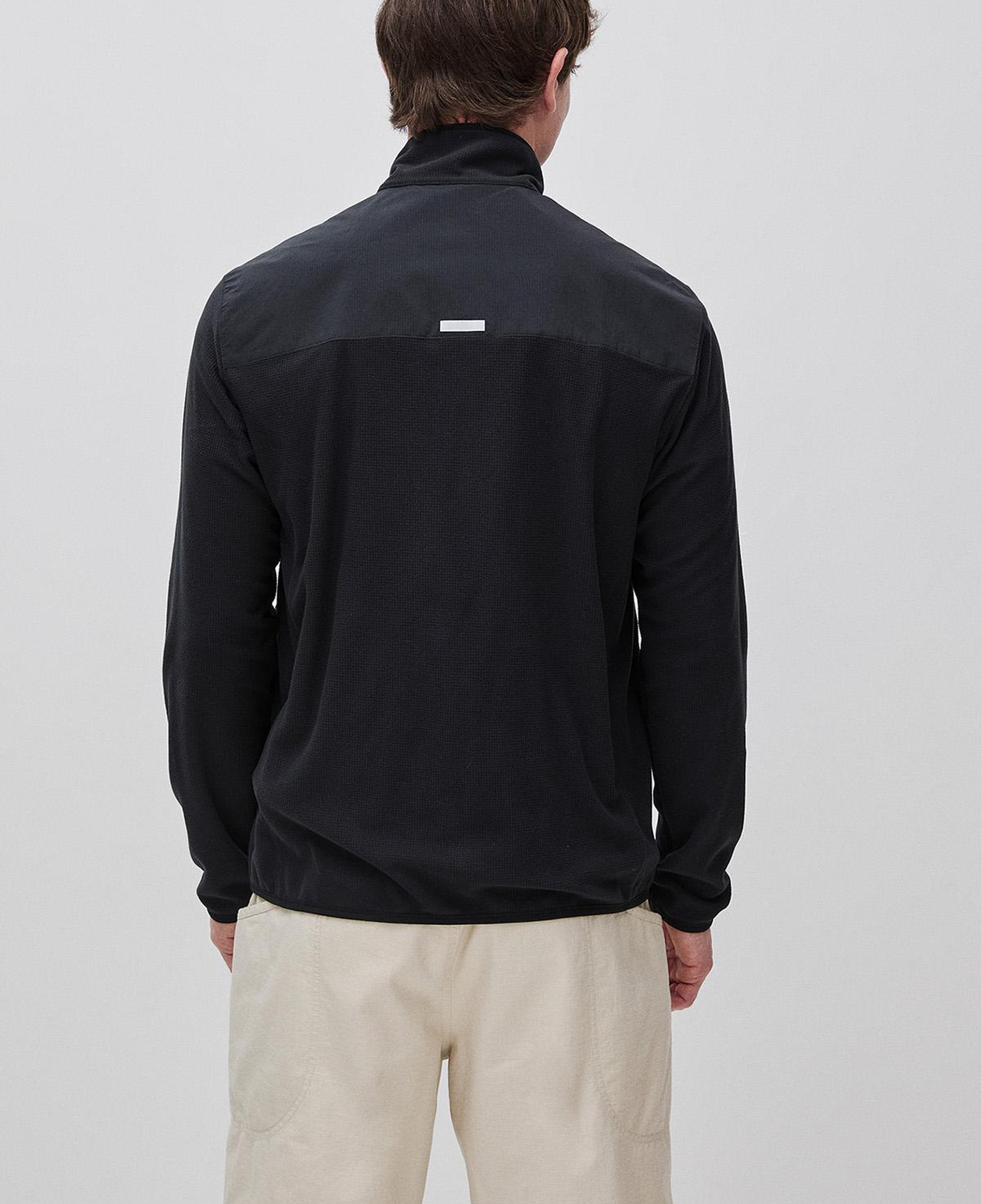 Erkek Siyah Deri Detaylı Logolu Fermuarlı Sweatshirt