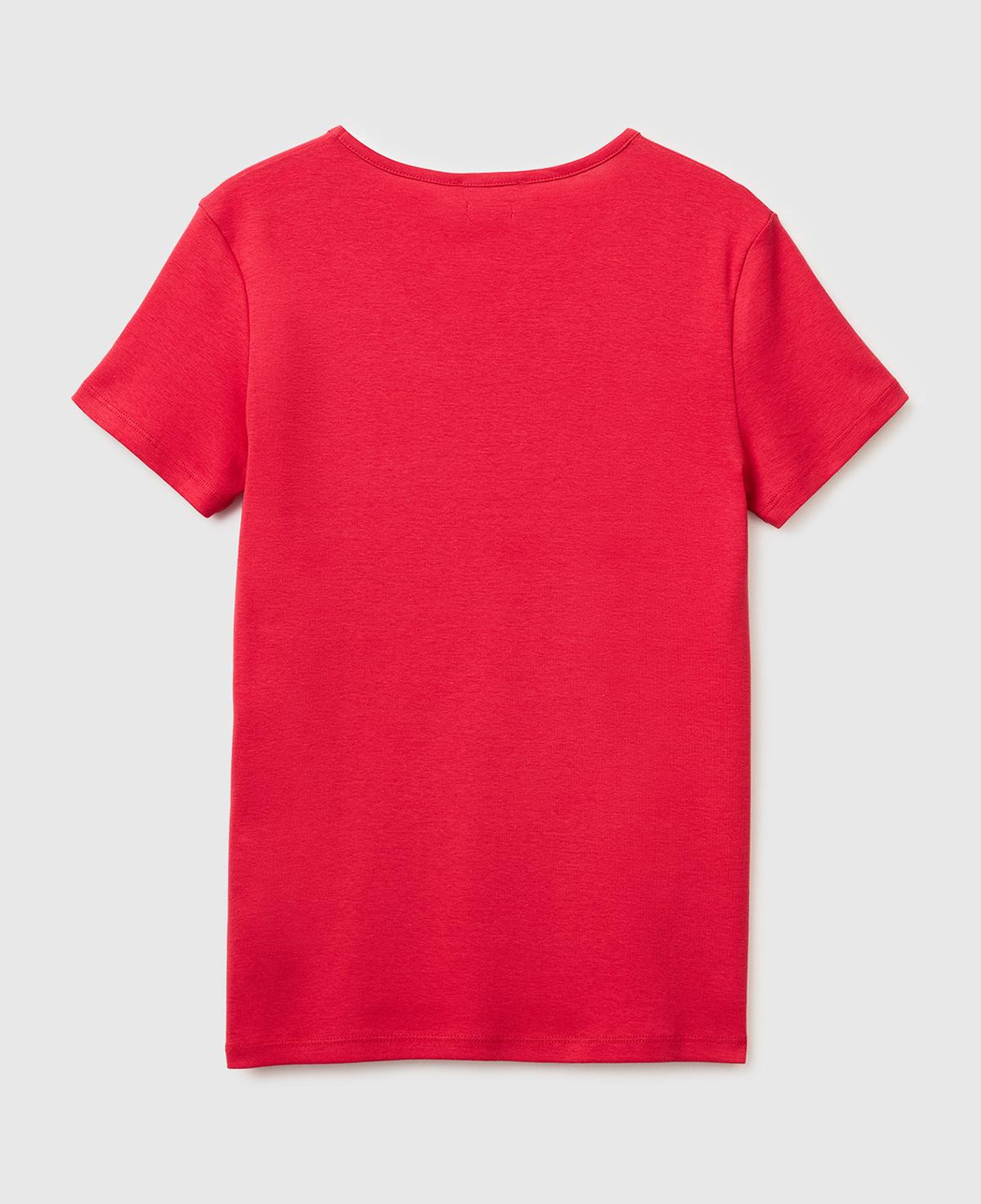 Kadın Kırmızı %100 Pamuk Geniş V Yaka T-Shirt