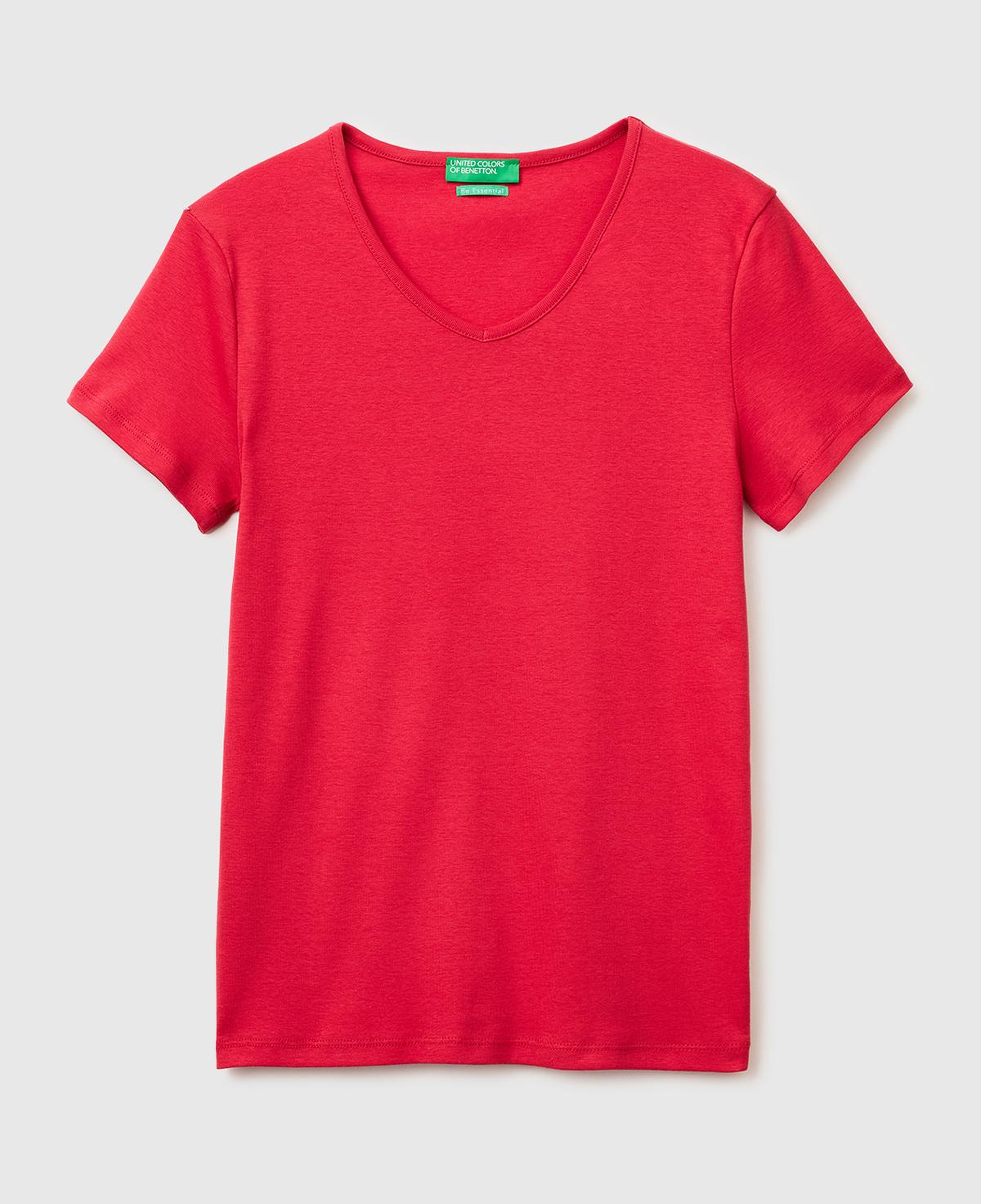 Kadın Kırmızı %100 Pamuk Geniş V Yaka T-Shirt