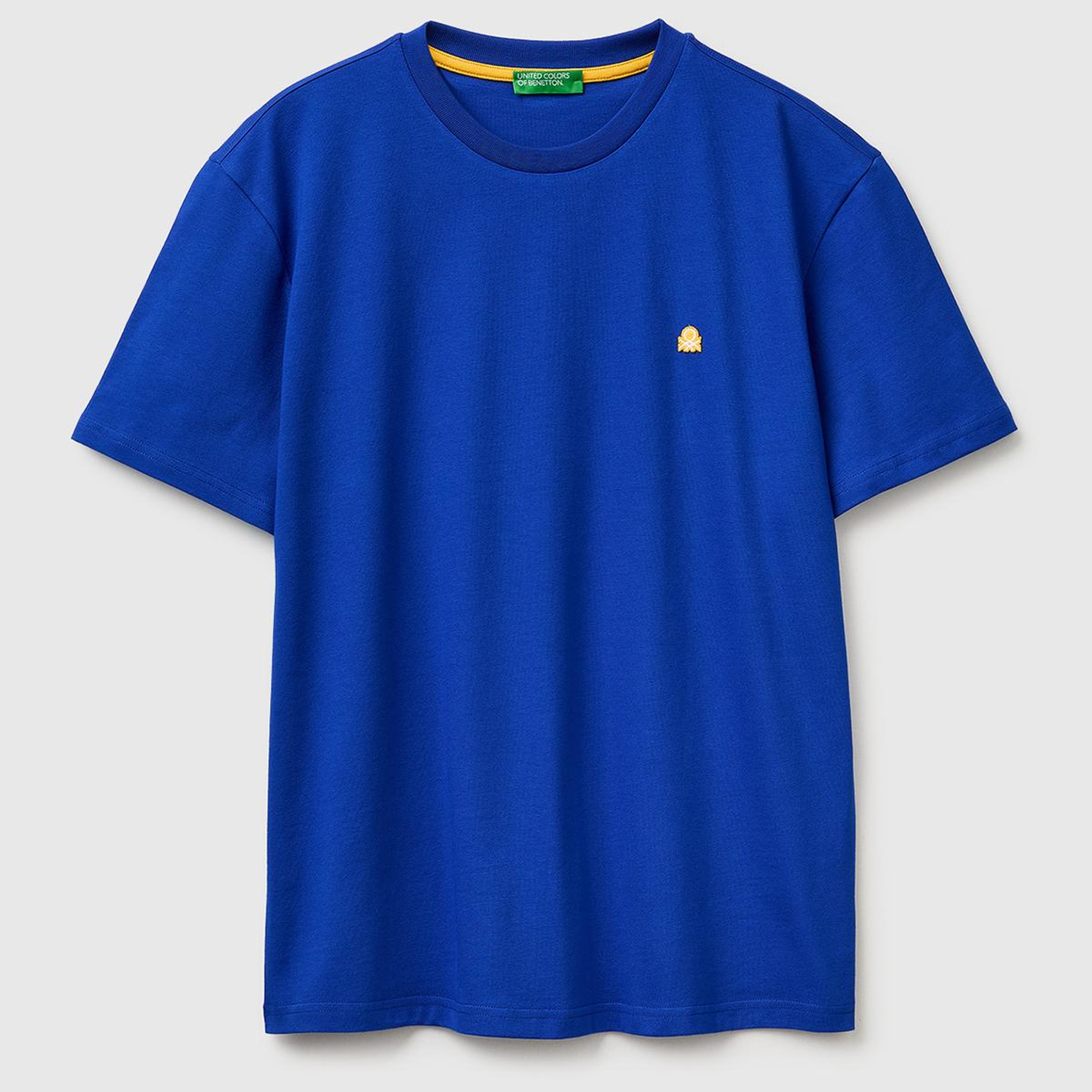 Erkek Saks Mavi %100 Koton Logolu Bisiklet Yaka T-Shirt