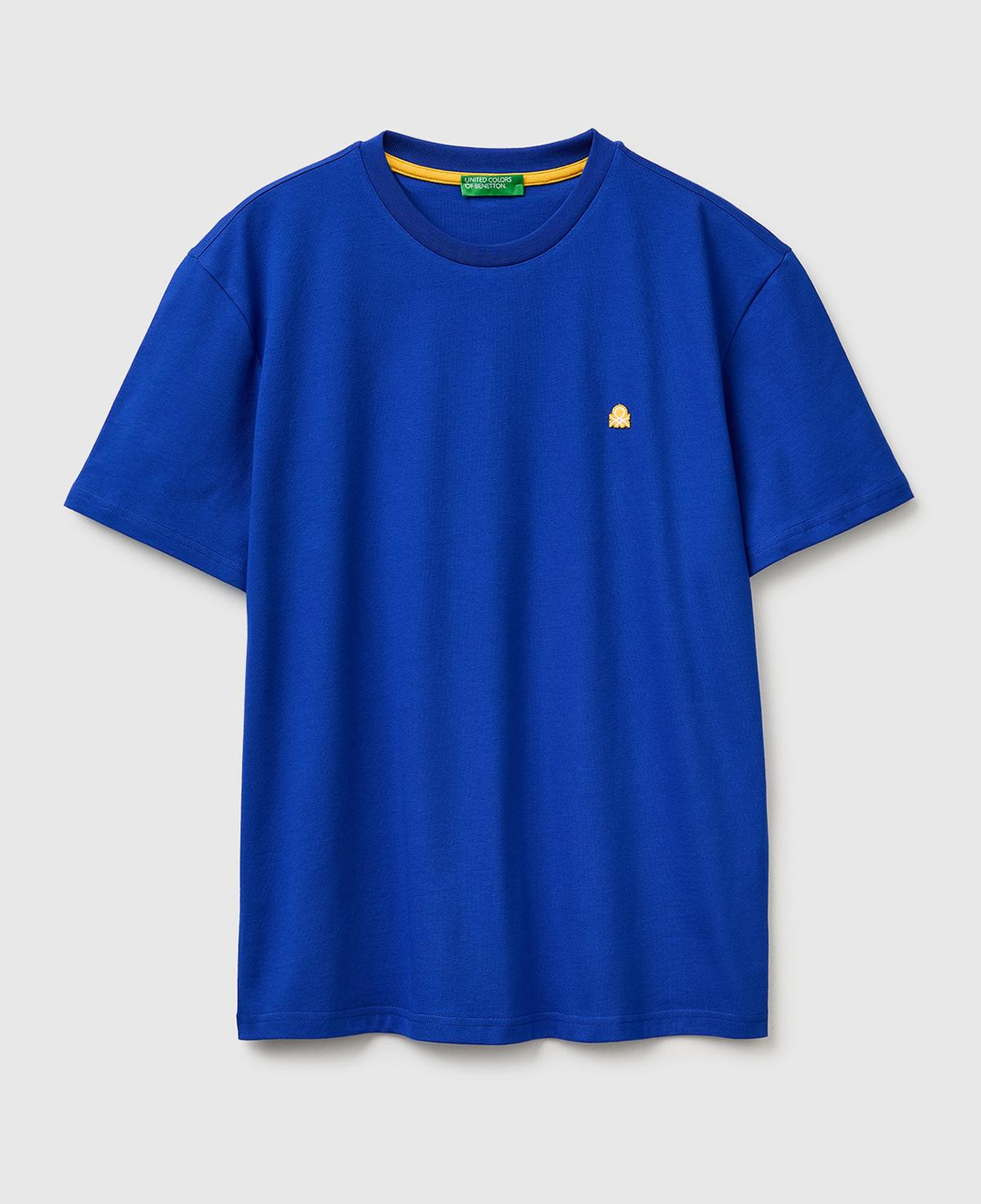 Erkek Saks Mavi %100 Koton Logolu Bisiklet Yaka T-Shirt