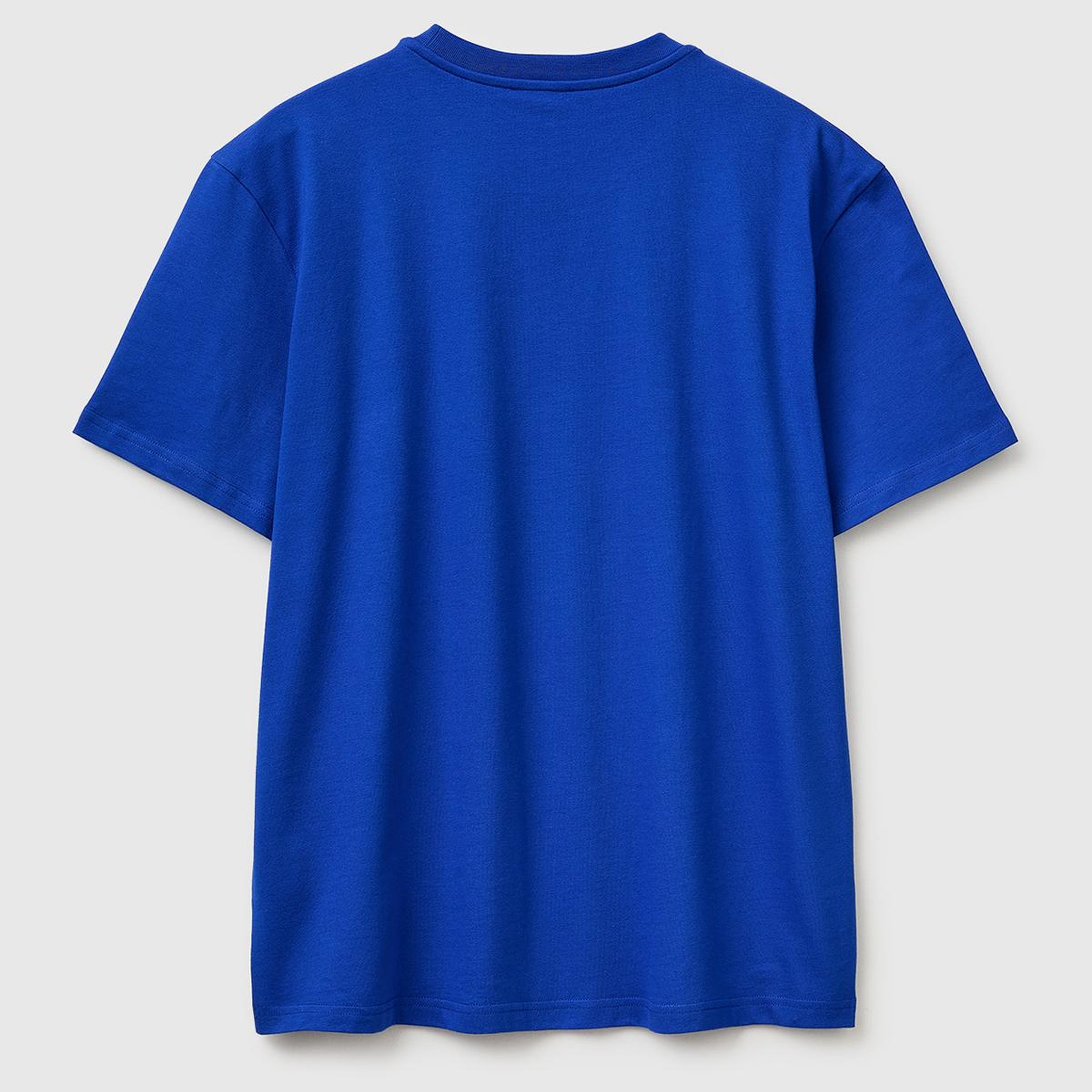 Erkek Saks Mavi %100 Koton Logolu Bisiklet Yaka T-Shirt
