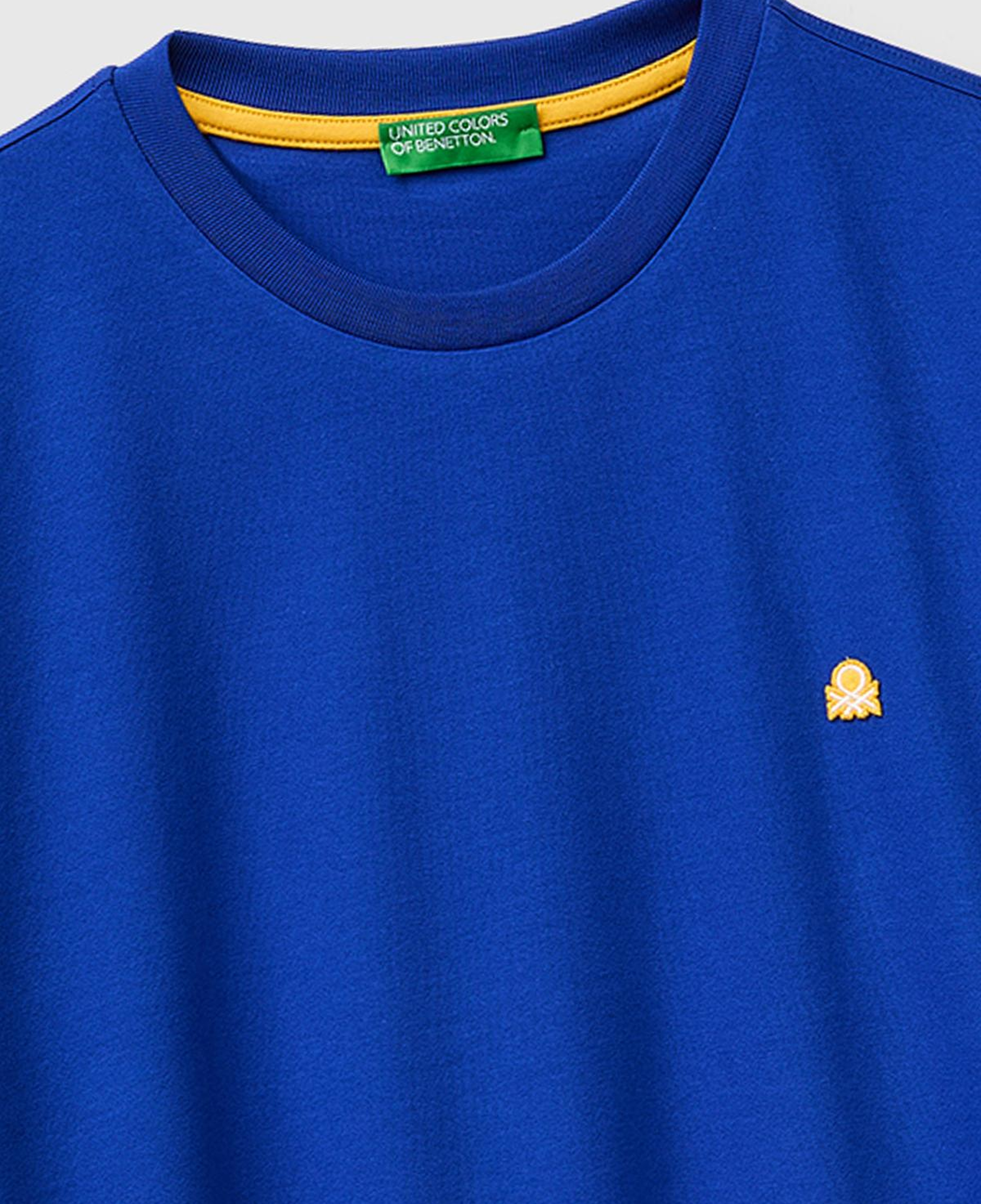 Erkek Saks Mavi %100 Koton Logolu Bisiklet Yaka T-Shirt