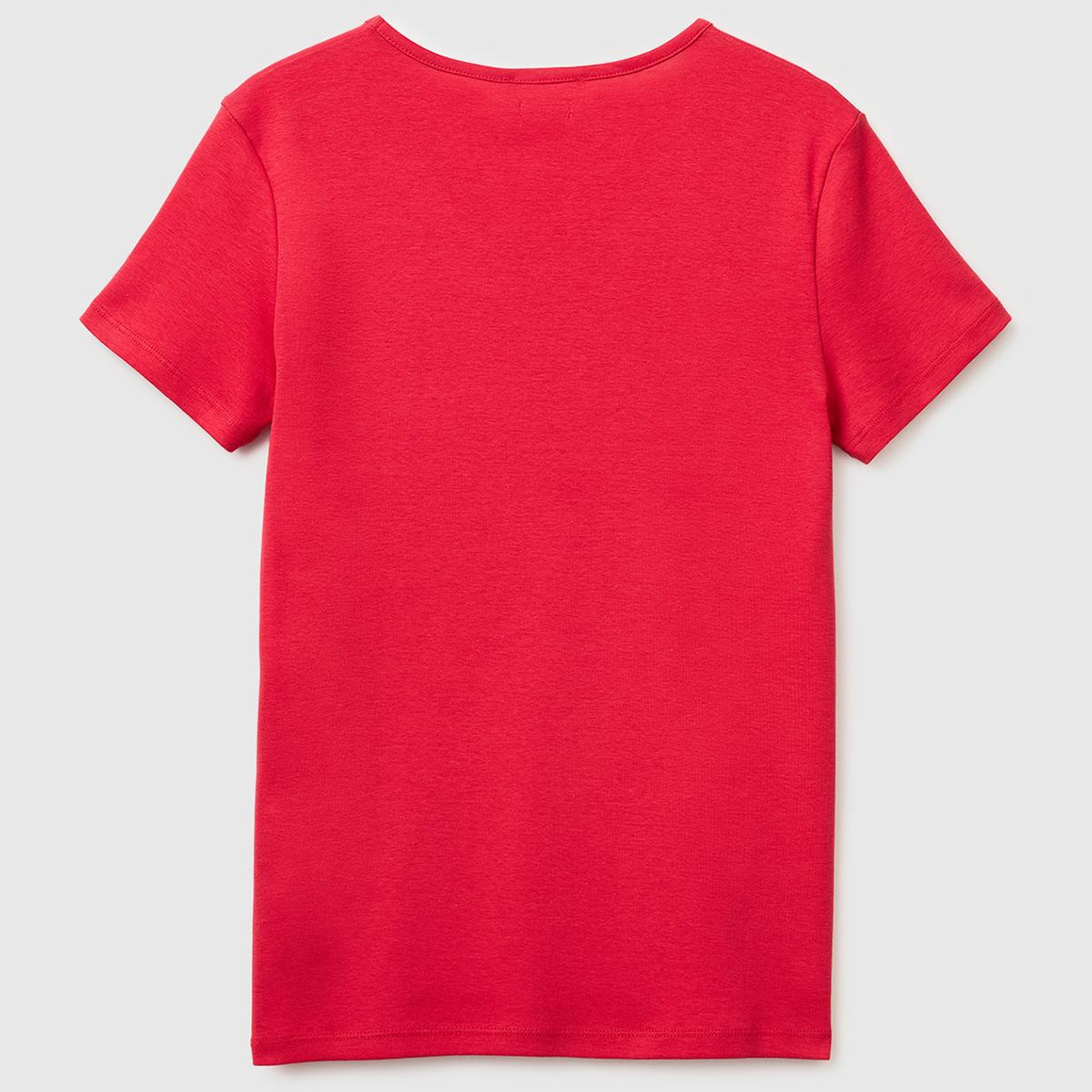 Kadın Kırmızı %100 Pamuk Geniş V Yaka T-Shirt
