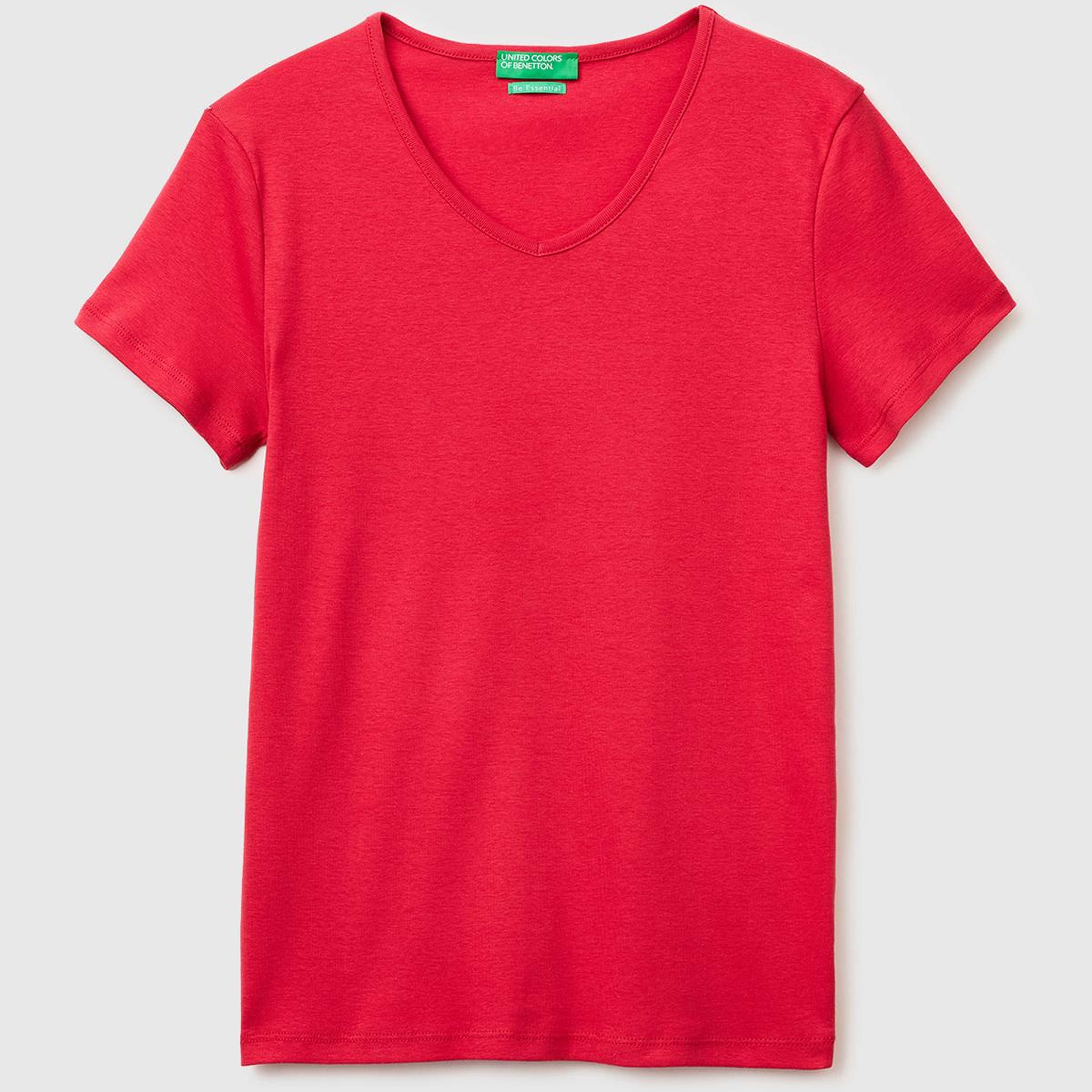 Kadın Kırmızı %100 Pamuk Geniş V Yaka T-Shirt