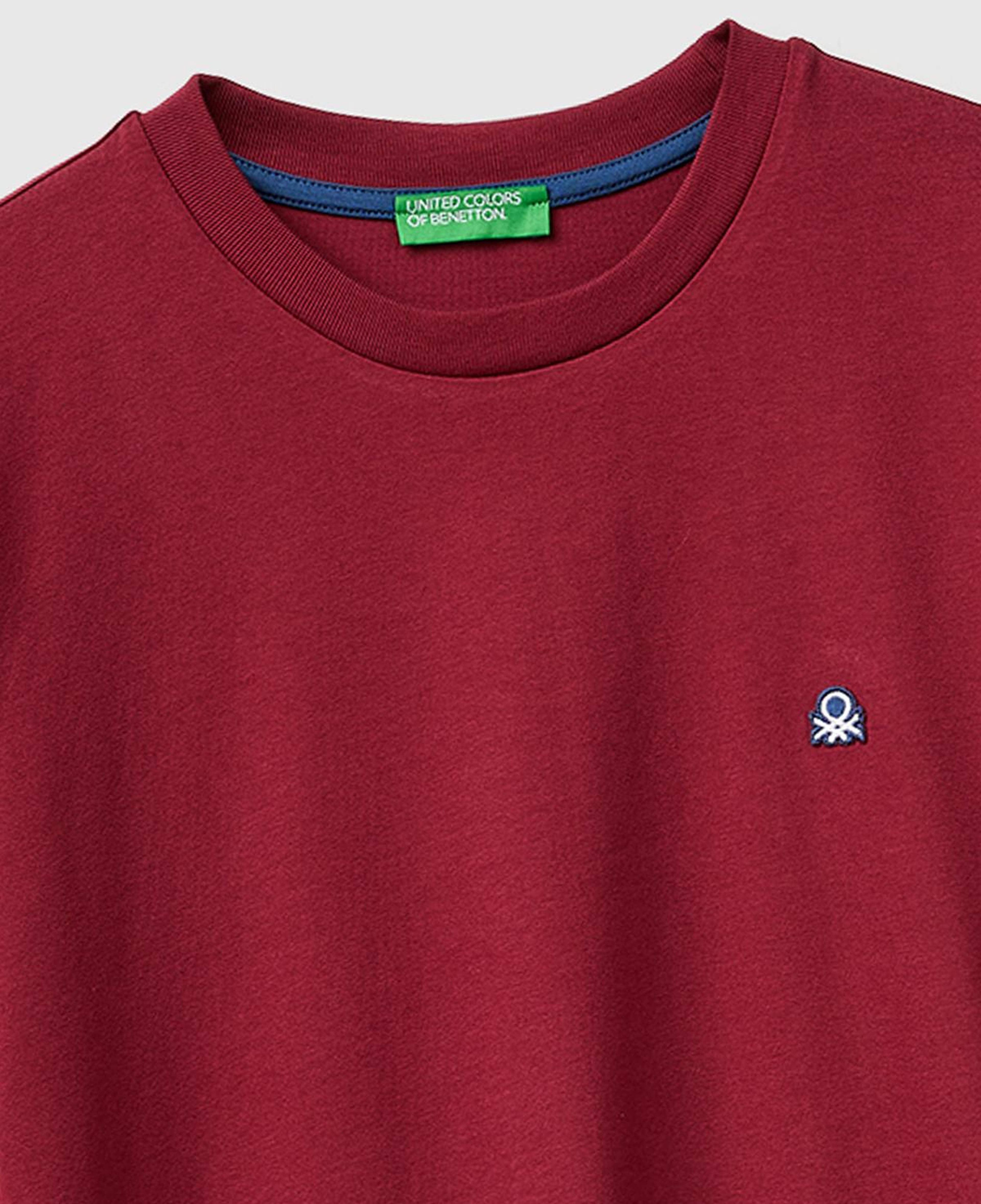 Erkek Bordo %100 Koton Logolu Bisiklet Yaka T-Shirt