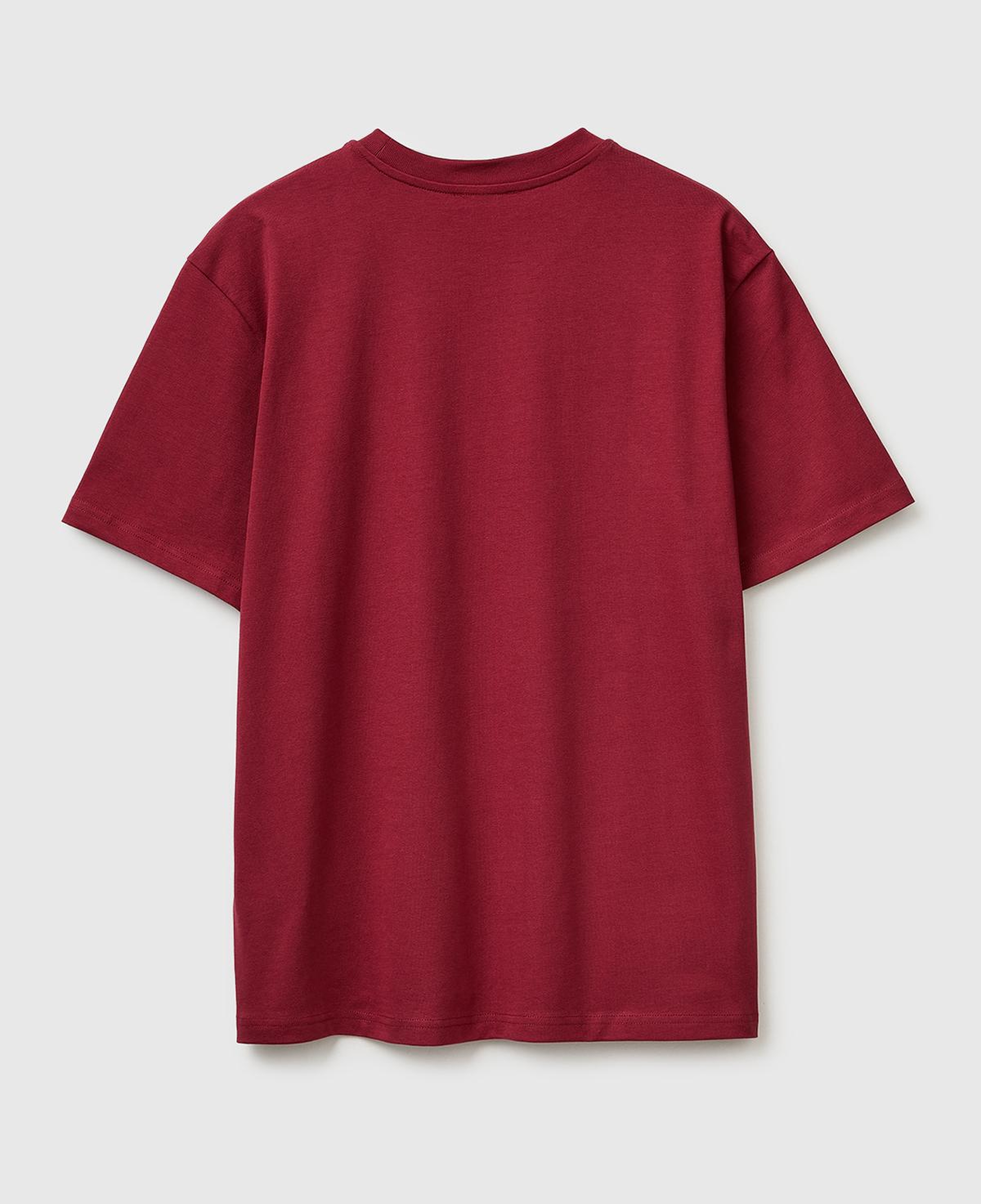 Erkek Bordo %100 Koton Logolu Bisiklet Yaka T-Shirt