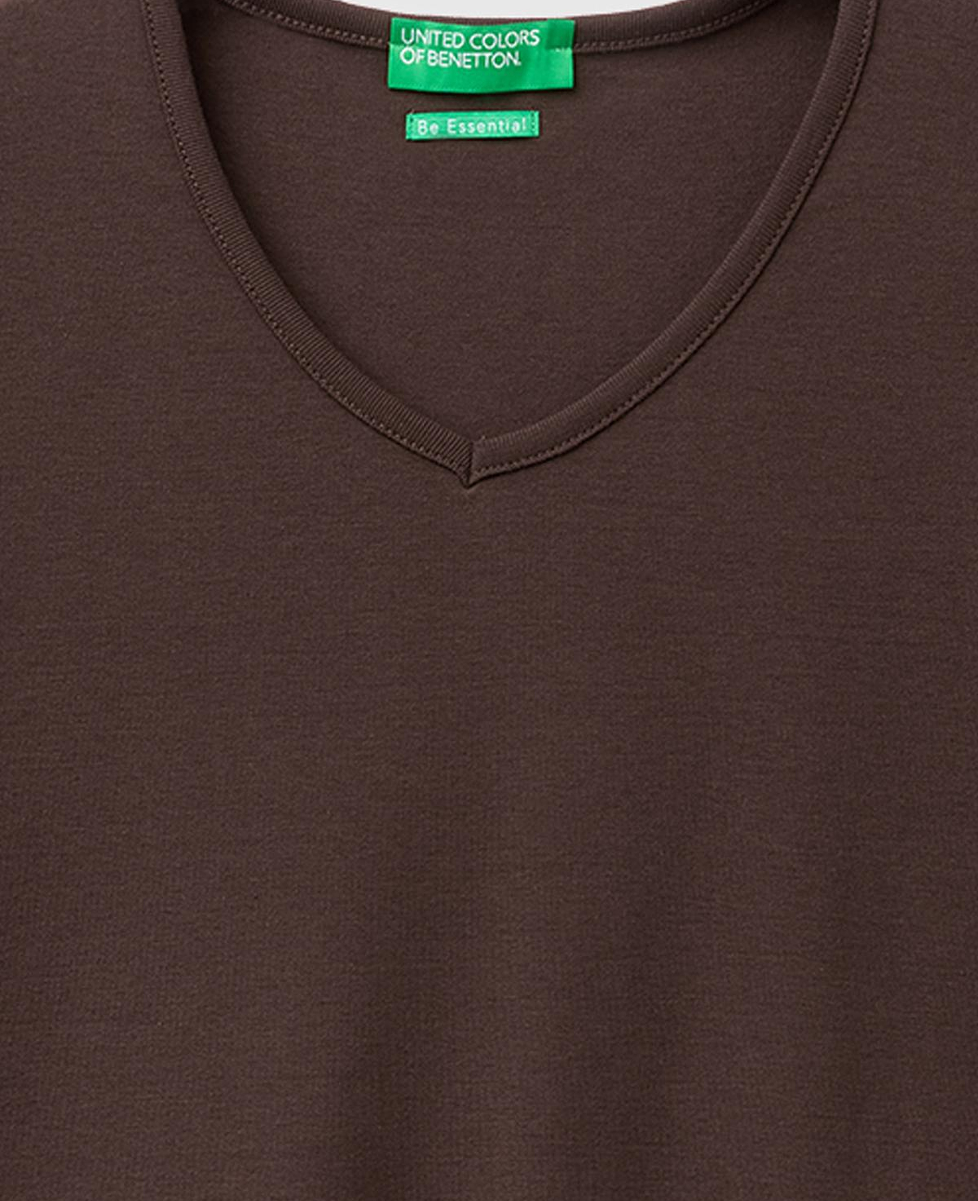 Kadın Kahverengi %100 Pamuk Geniş V Yaka T-Shirt