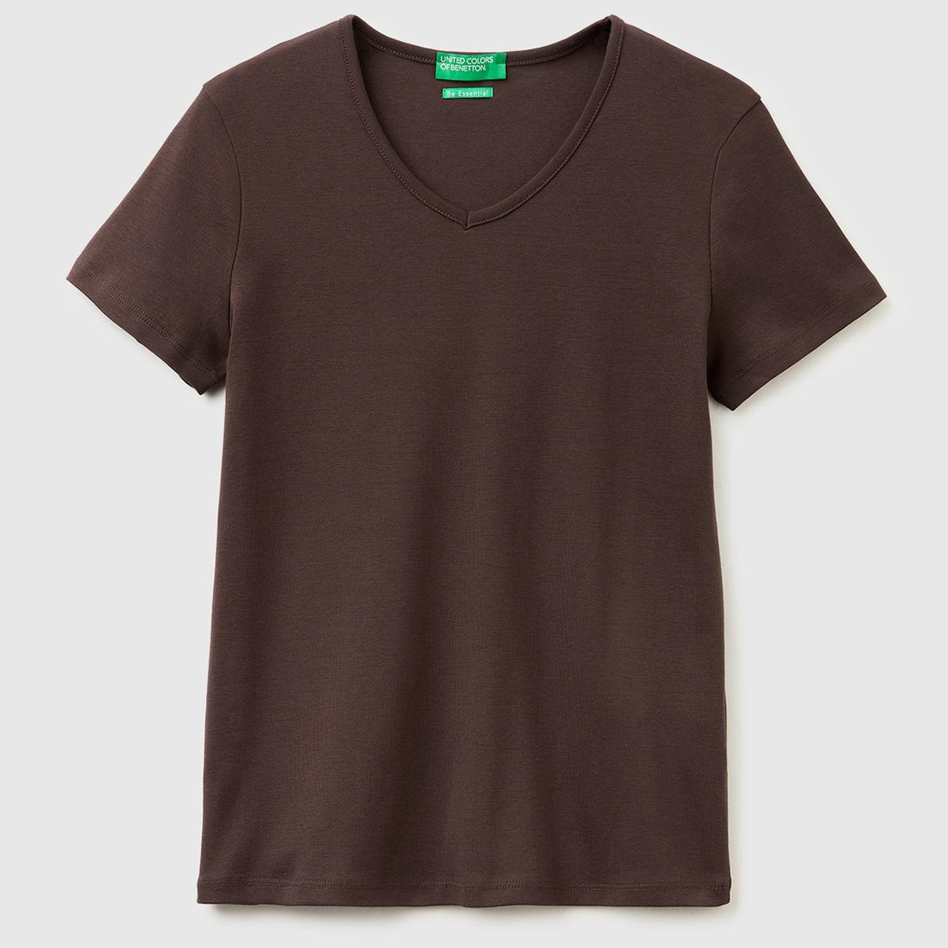 Kadın Kahverengi %100 Pamuk Geniş V Yaka T-Shirt