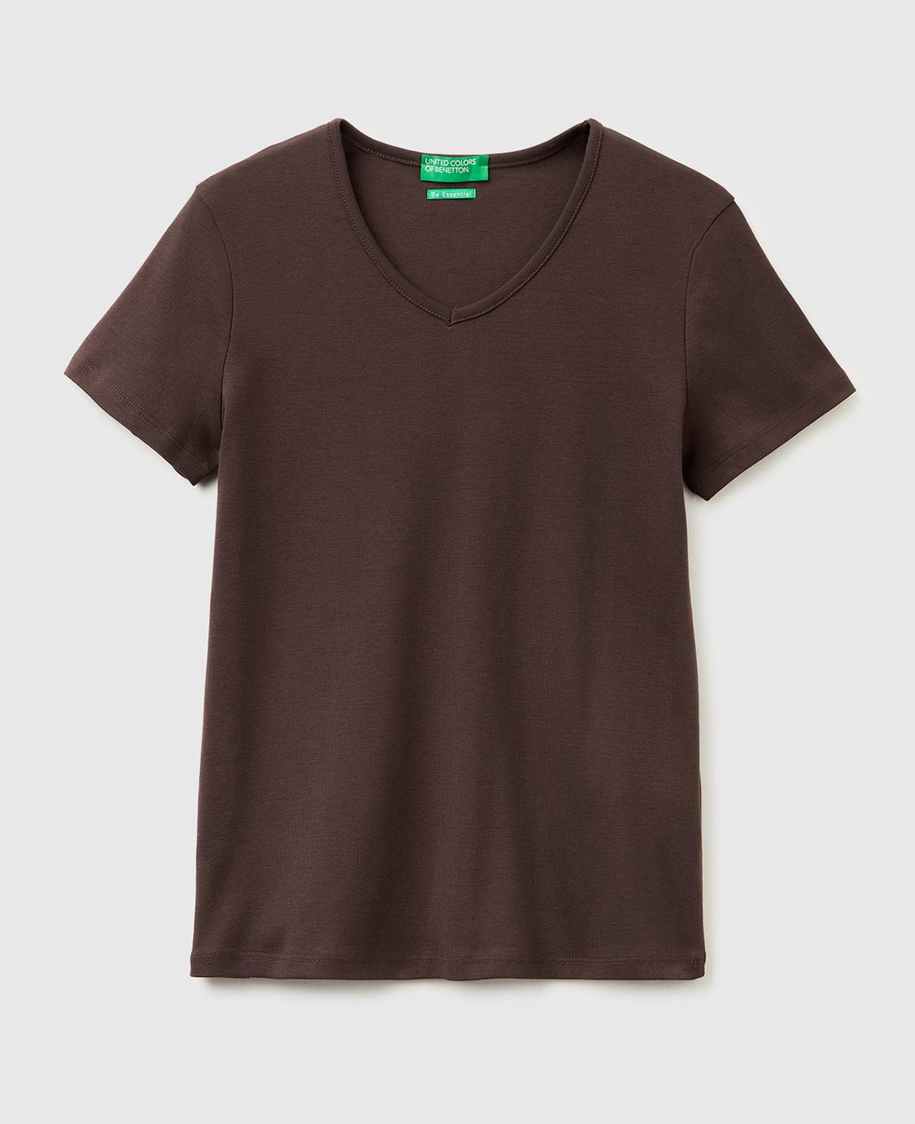 Kadın Kahverengi %100 Pamuk Geniş V Yaka T-Shirt