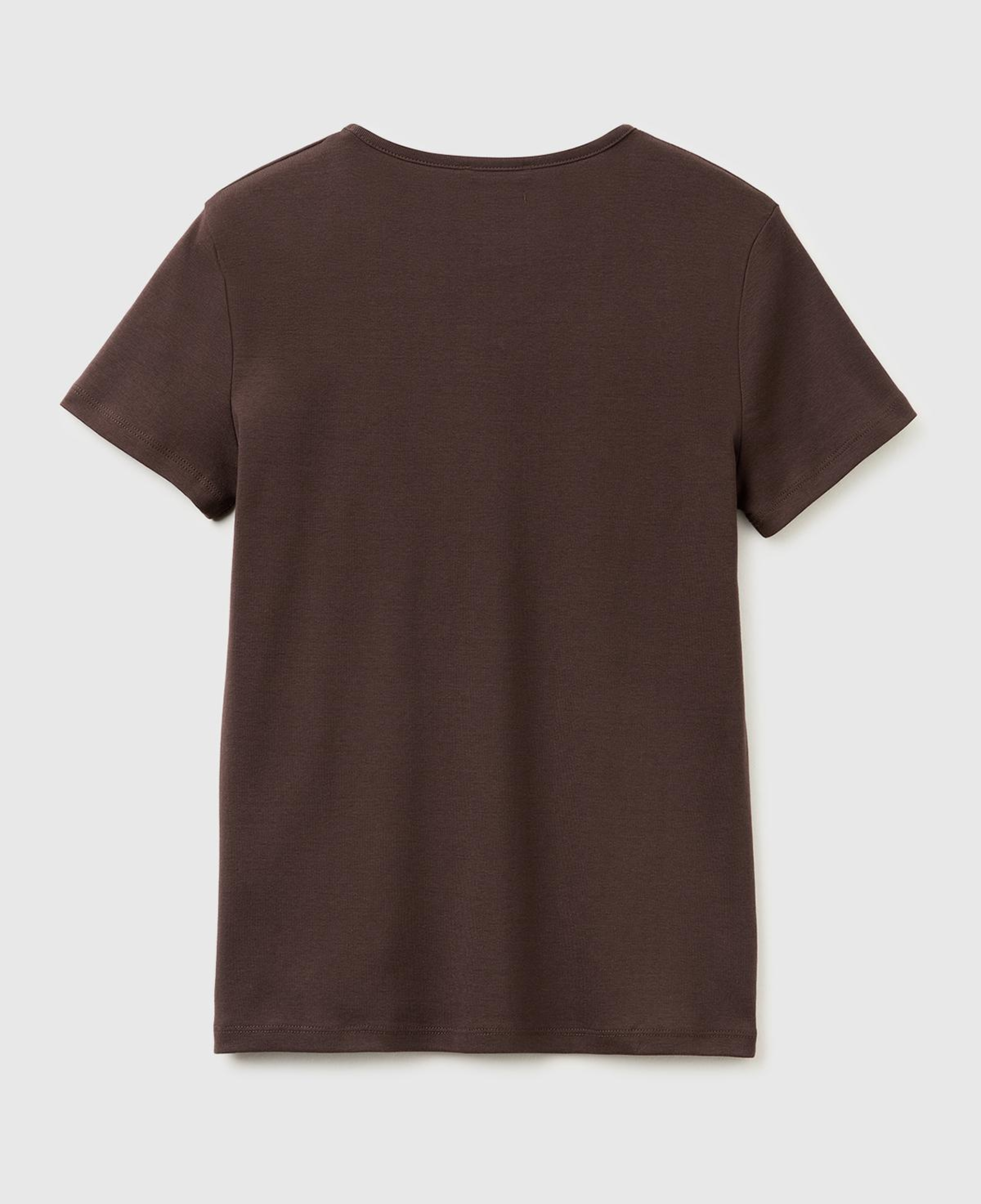 Kadın Kahverengi %100 Pamuk Geniş V Yaka T-Shirt