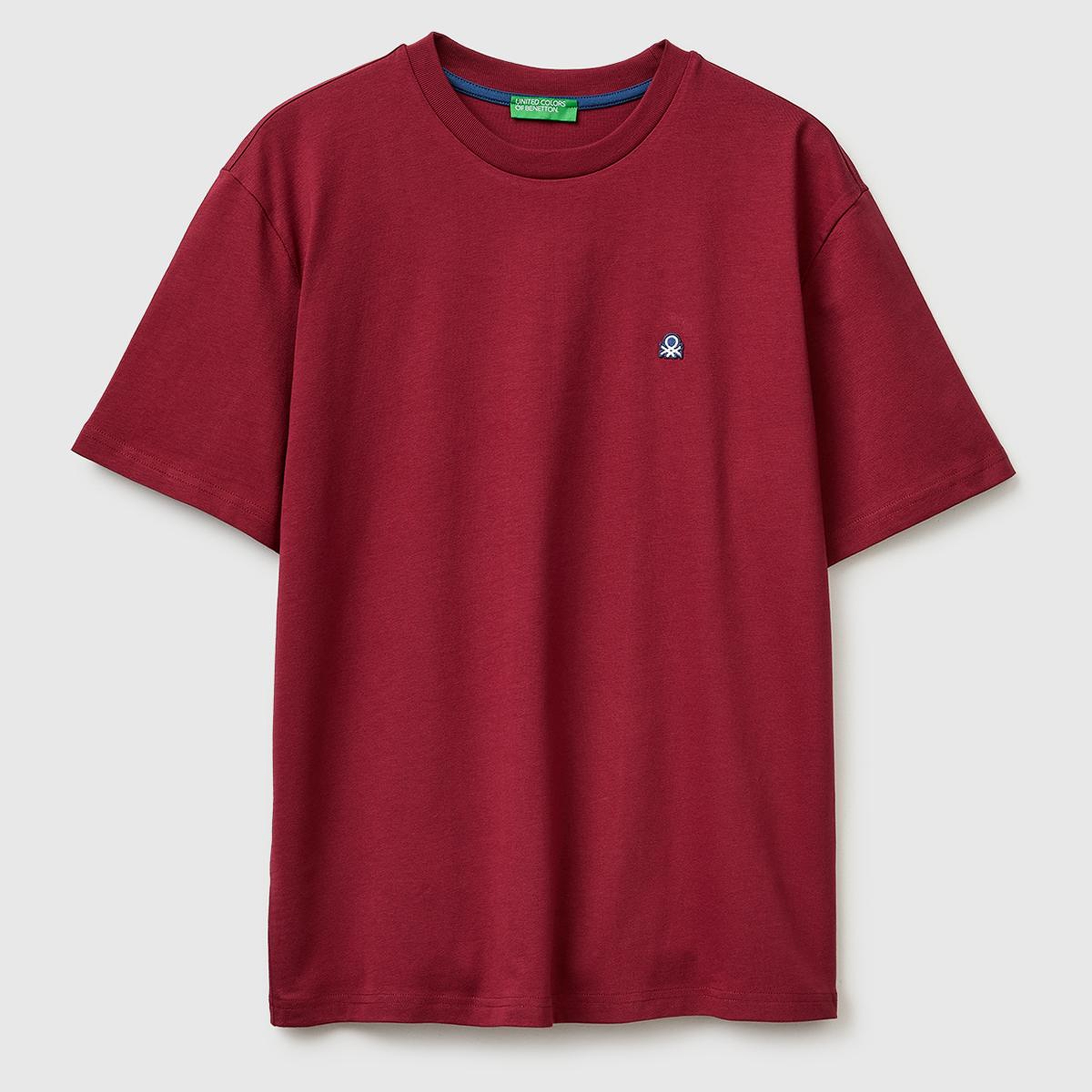 Erkek Bordo %100 Koton Logolu Bisiklet Yaka T-Shirt
