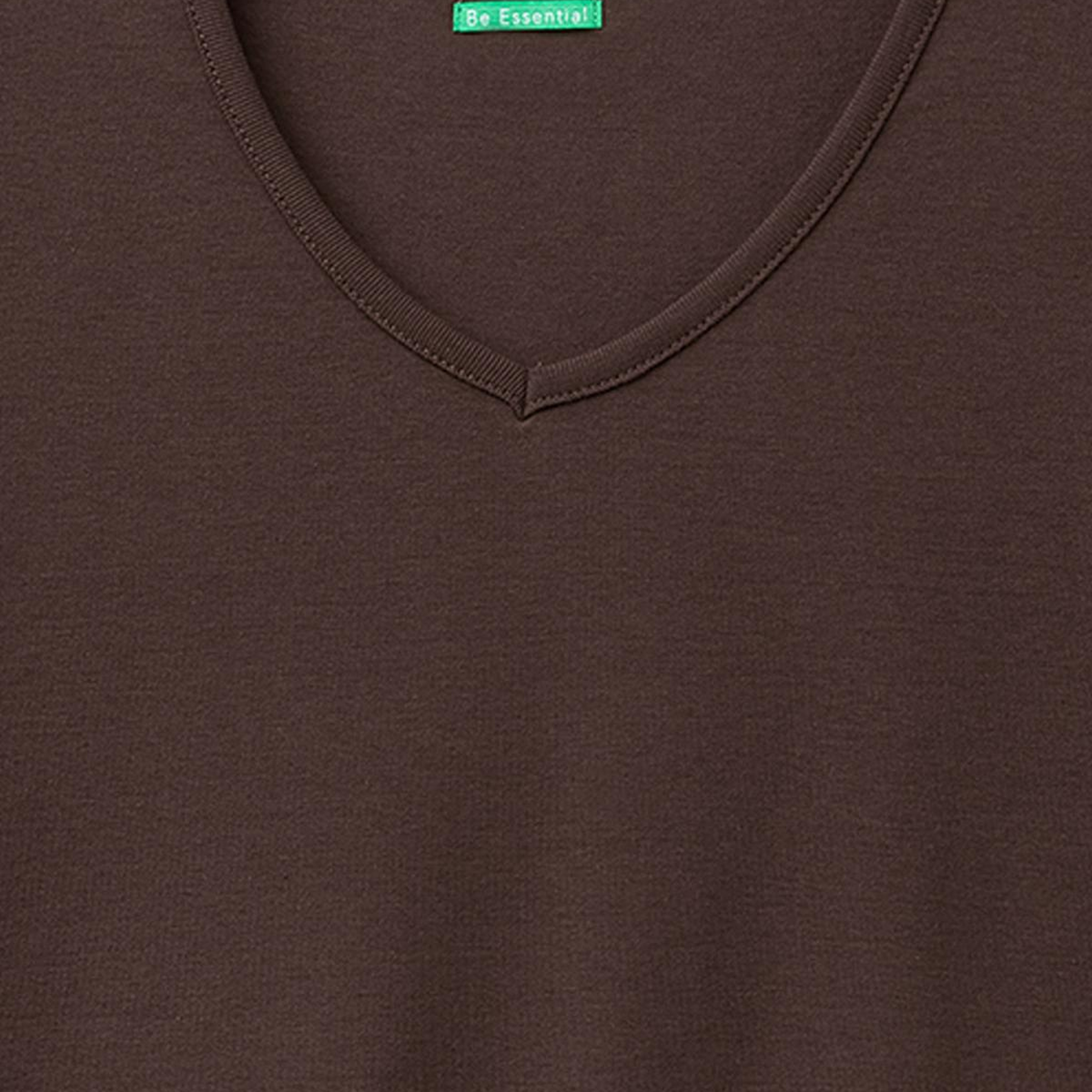Kadın Kahverengi %100 Pamuk Geniş V Yaka T-Shirt