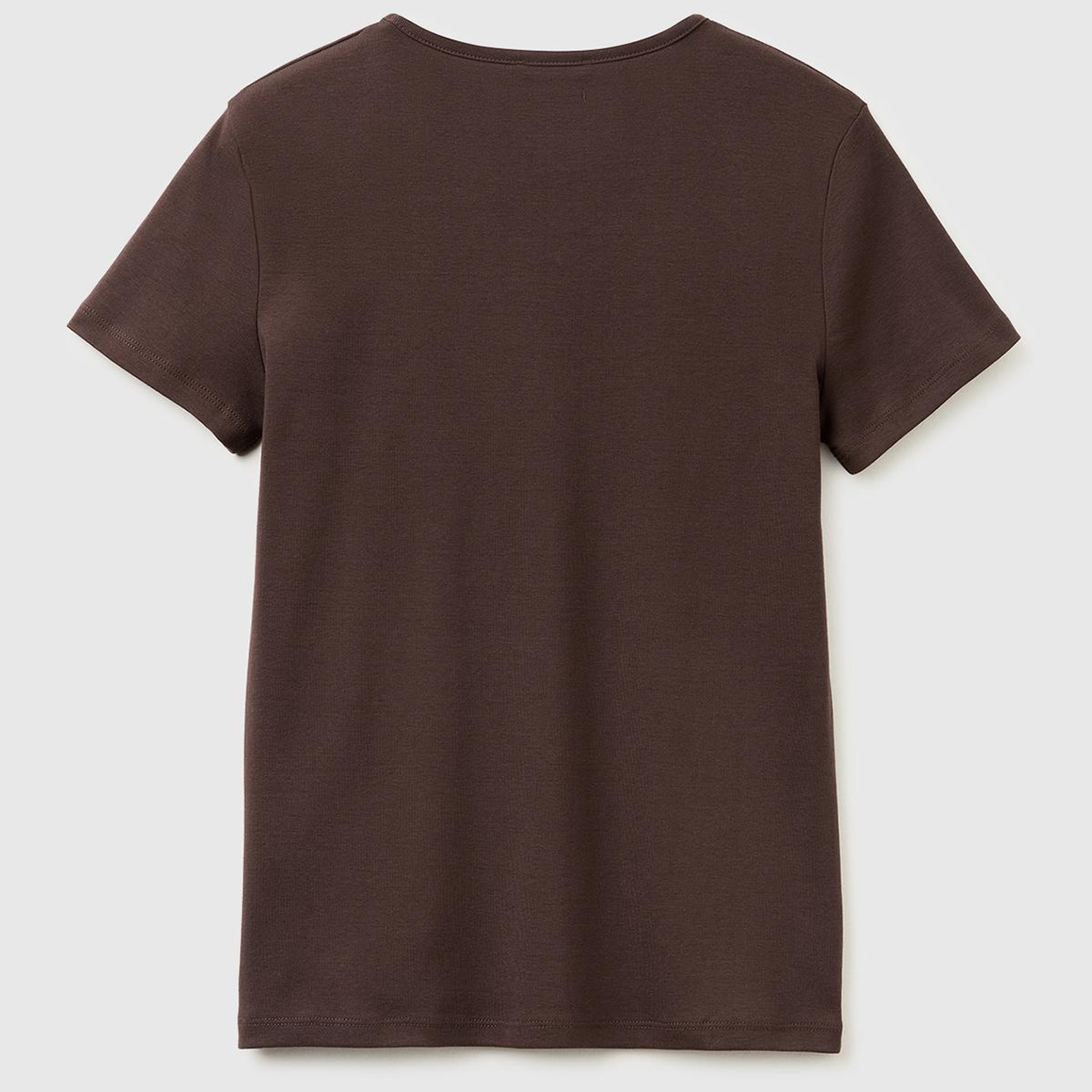 Kadın Kahverengi %100 Pamuk Geniş V Yaka T-Shirt