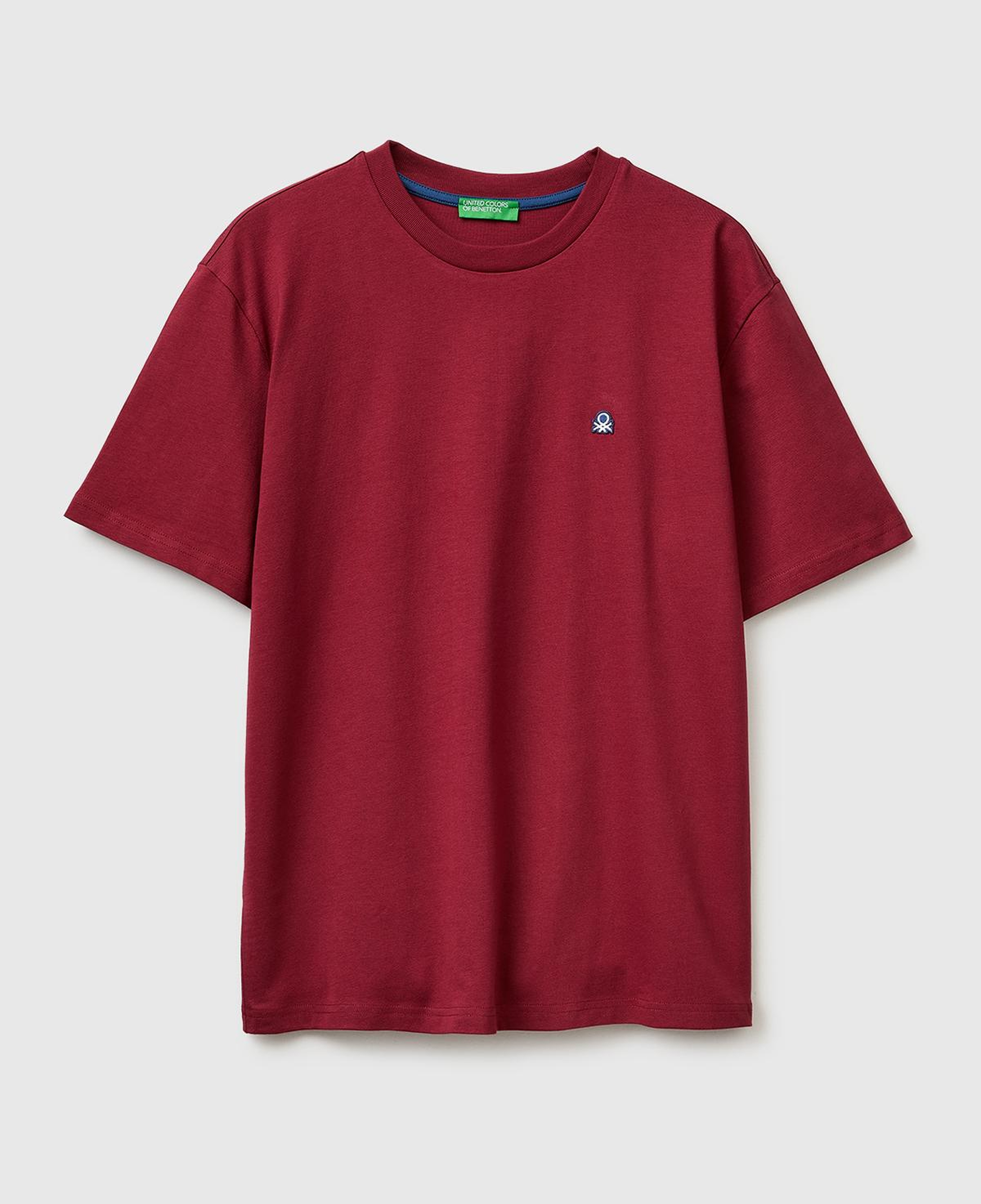 Erkek Bordo %100 Koton Logolu Bisiklet Yaka T-Shirt