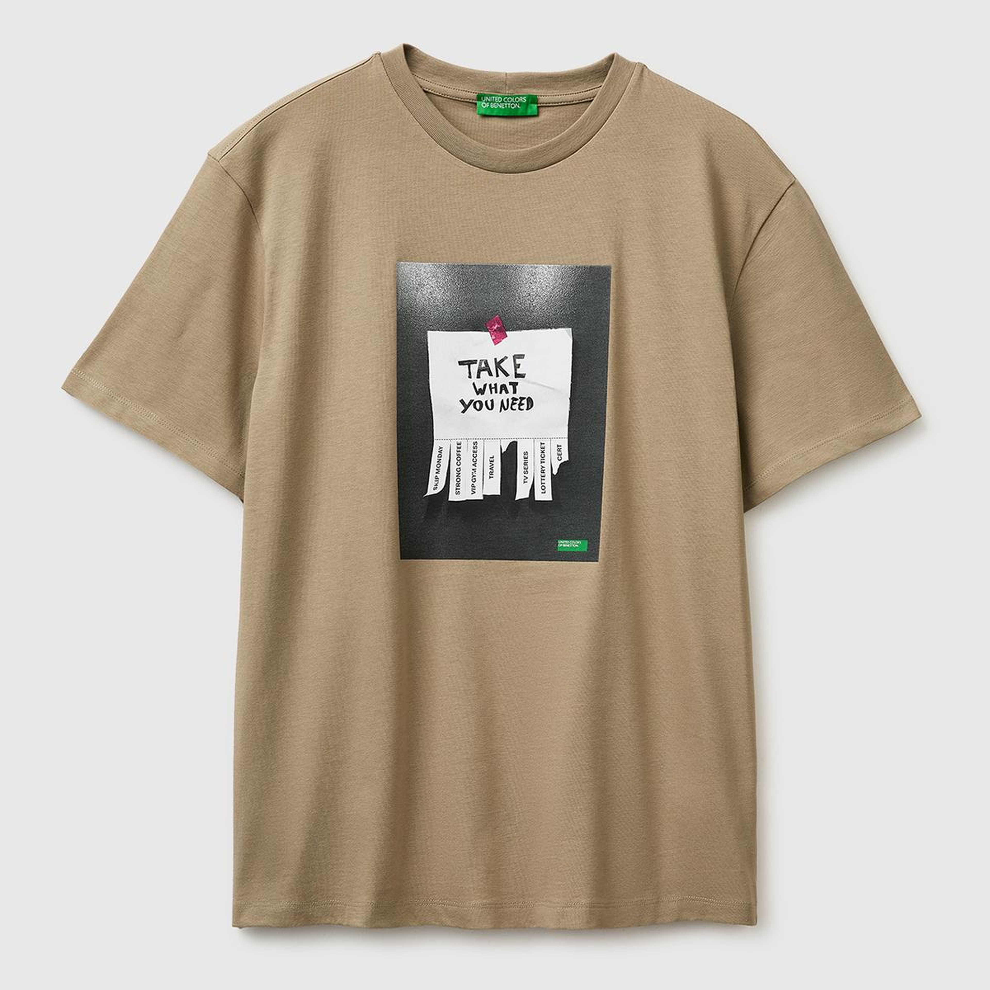 Erkek Haki  %100 Pamuk Regular Fit Grafik Baskılı T-Shirt