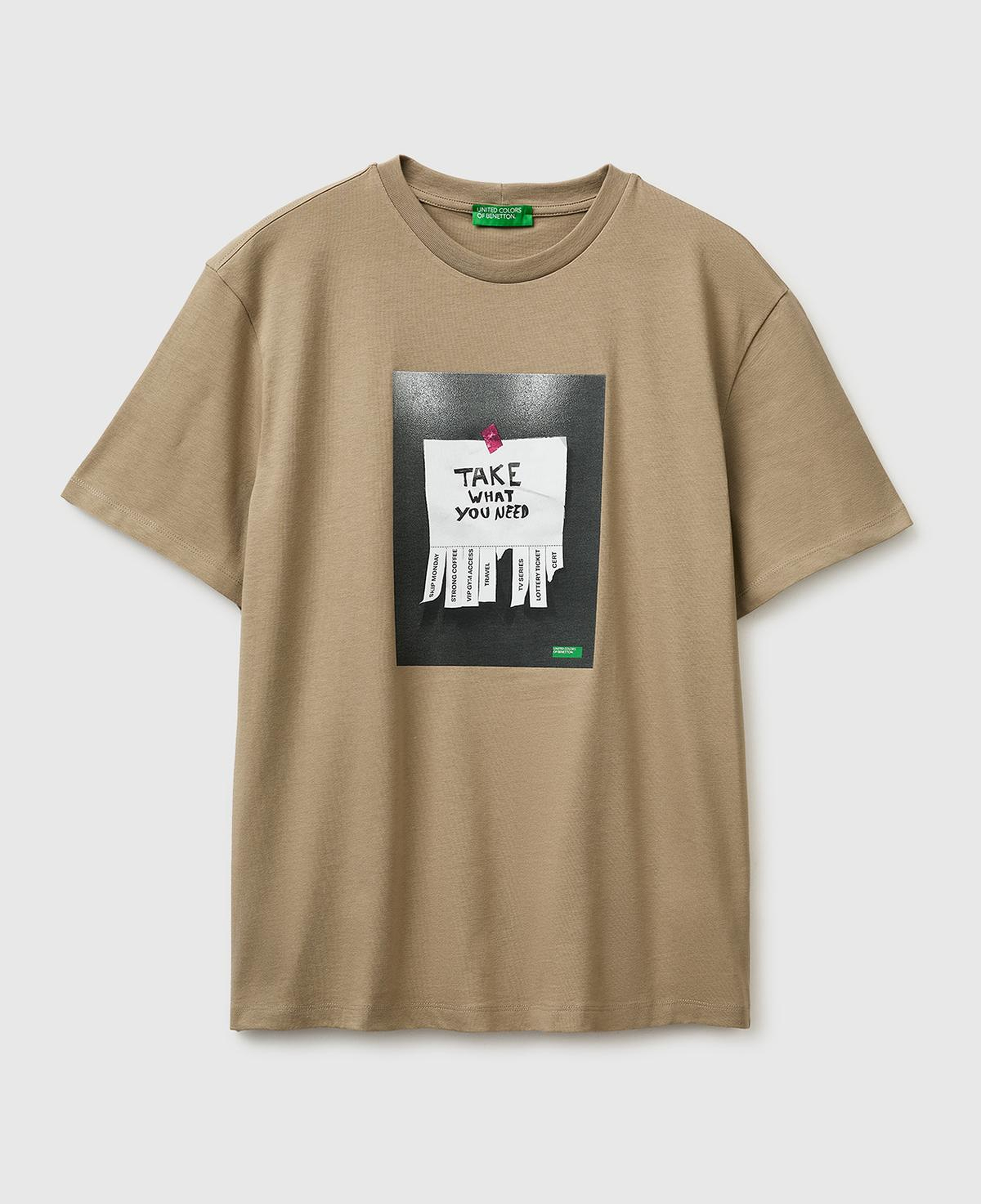 Erkek Haki  %100 Pamuk Regular Fit Grafik Baskılı T-Shirt