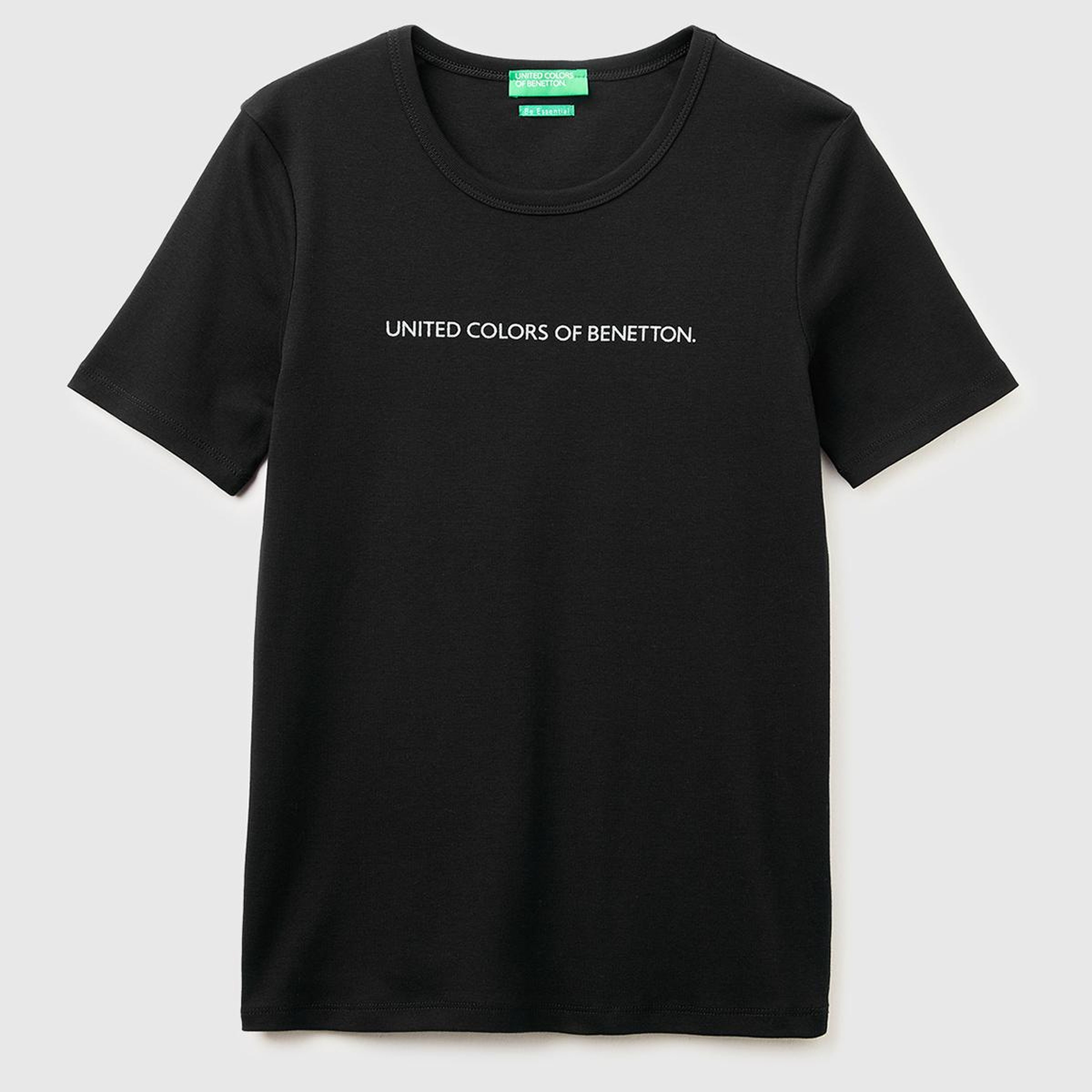 Kadın Siyah %100 Pamuk Logo Baskılı Bisiklet Yaka T-Shirt