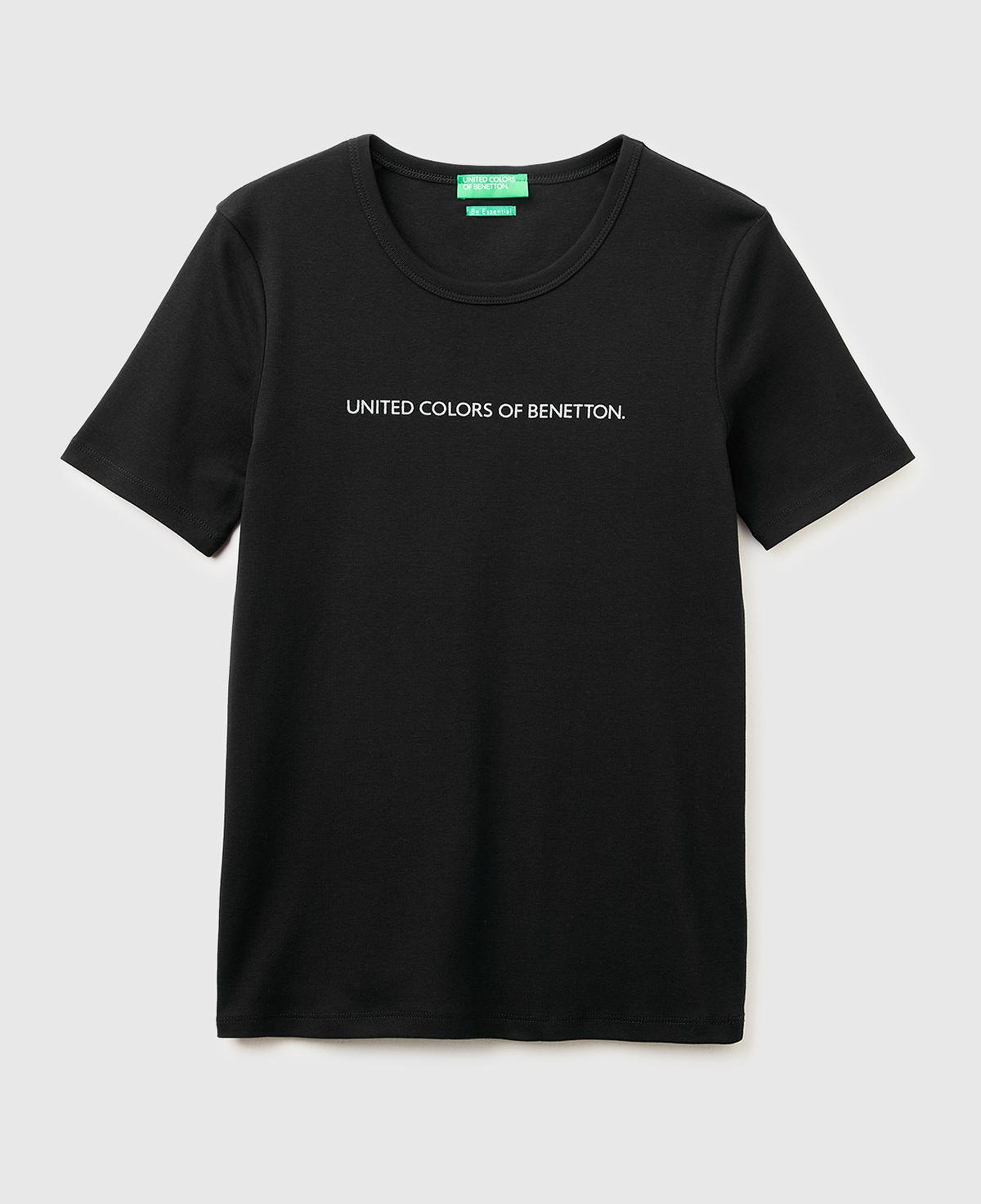 Kadın Siyah %100 Pamuk Logo Baskılı Bisiklet Yaka T-Shirt