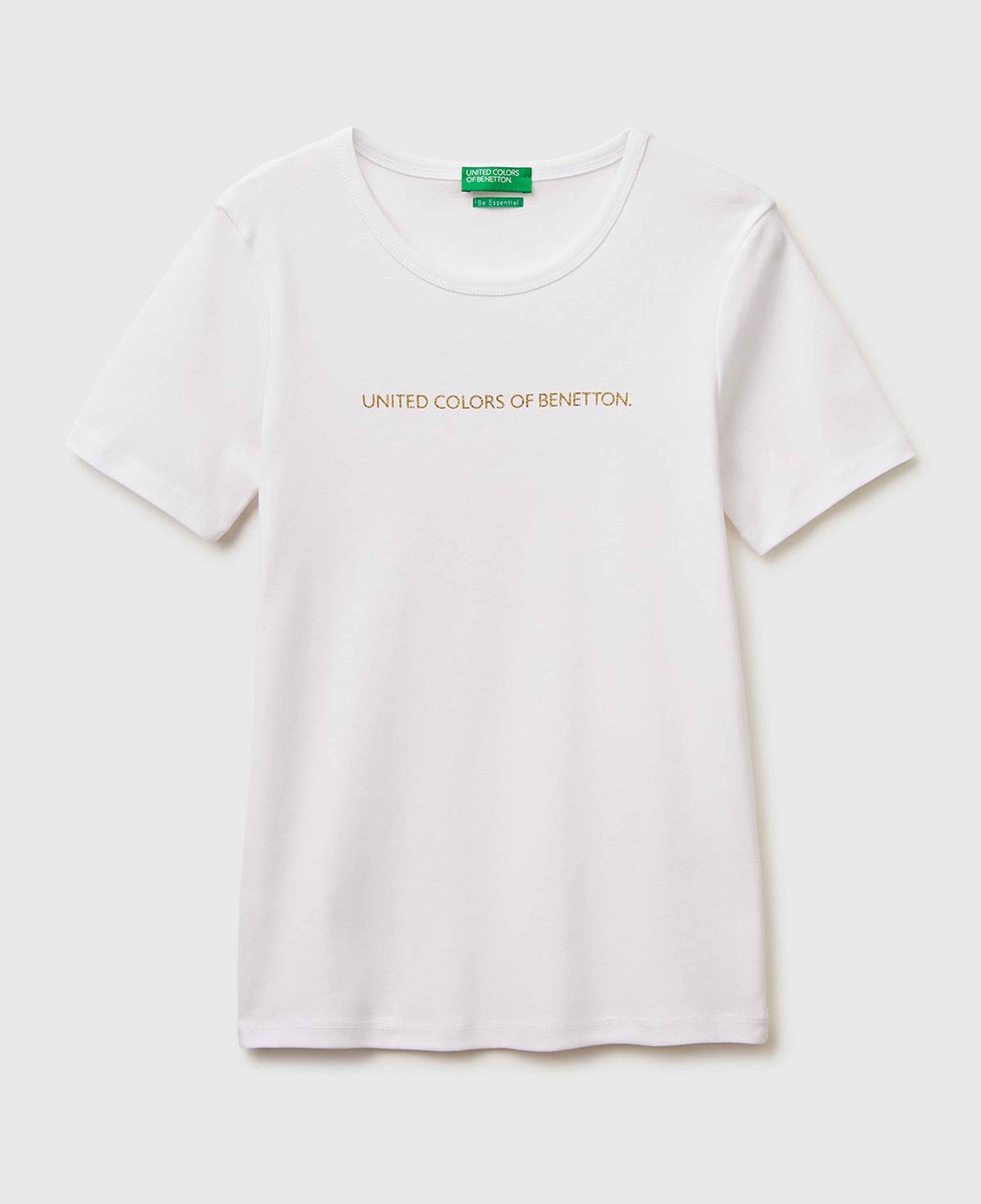 Kadın Beyaz %100 Pamuk Logo Baskılı Bisiklet Yaka T-Shirt