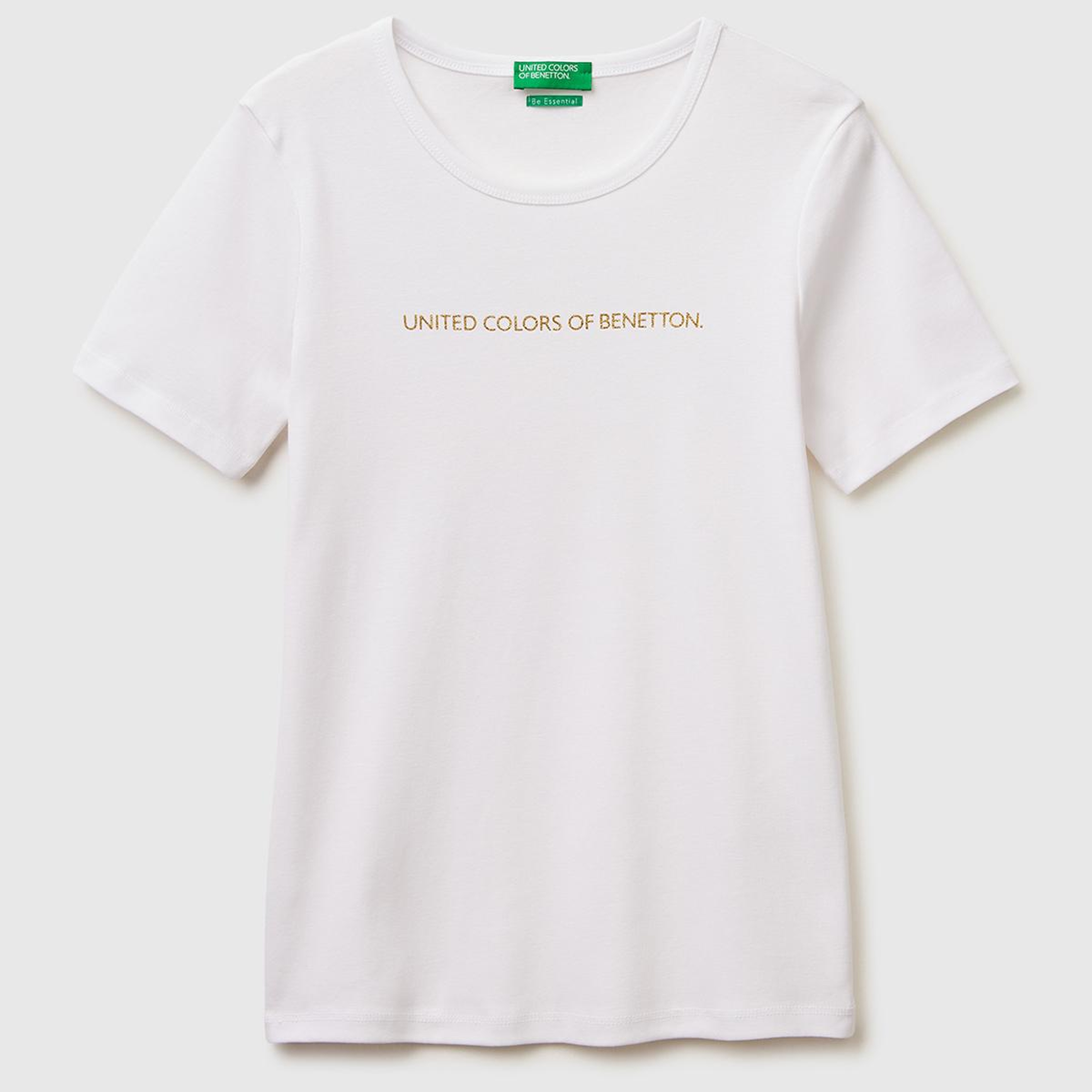 Kadın Beyaz %100 Pamuk Logo Baskılı Bisiklet Yaka T-Shirt