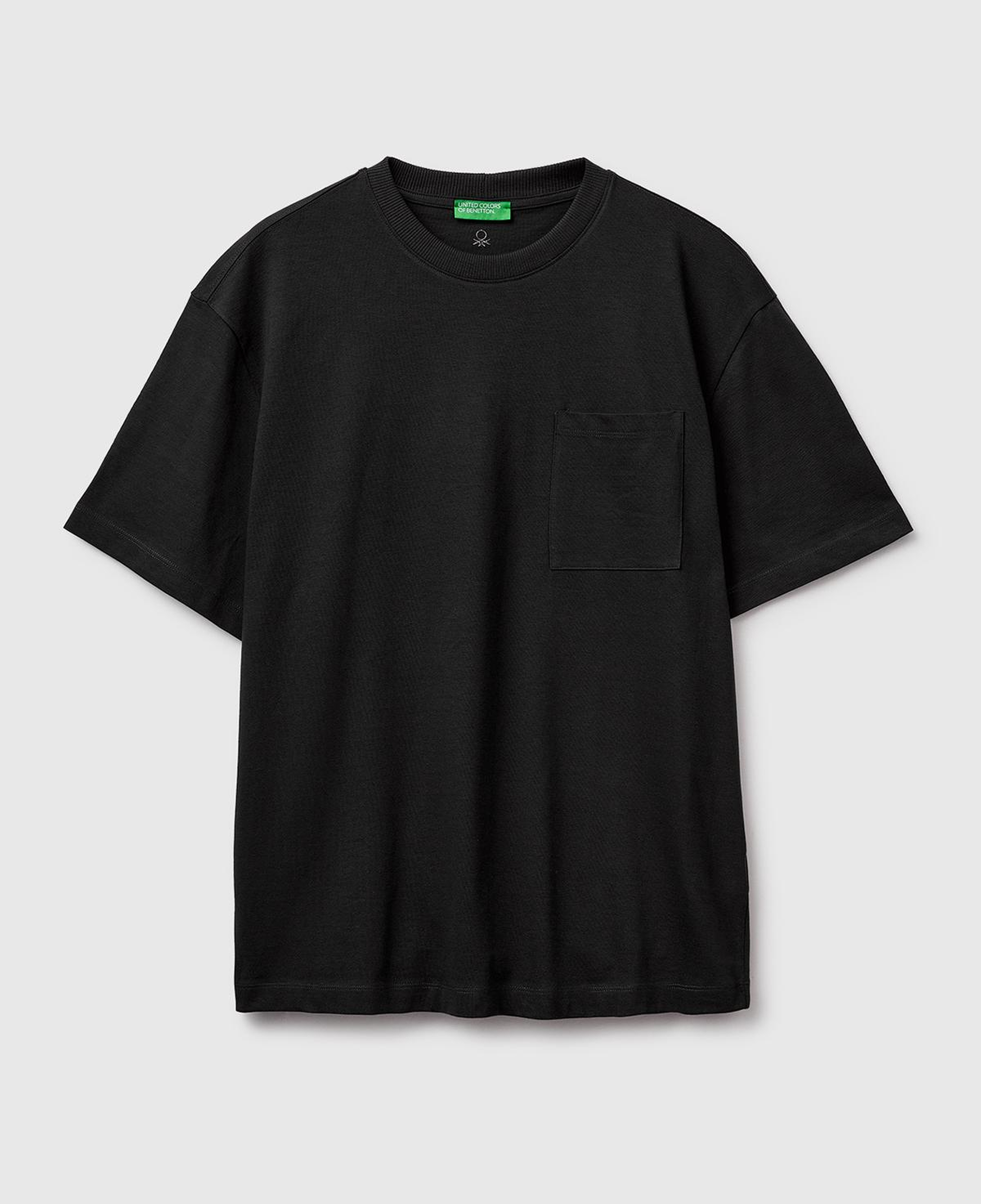 Erkek Siyah  %100 Pamuk Cepli Arkası Logo Nakışlı Bisiklet Yaka T-Shirt