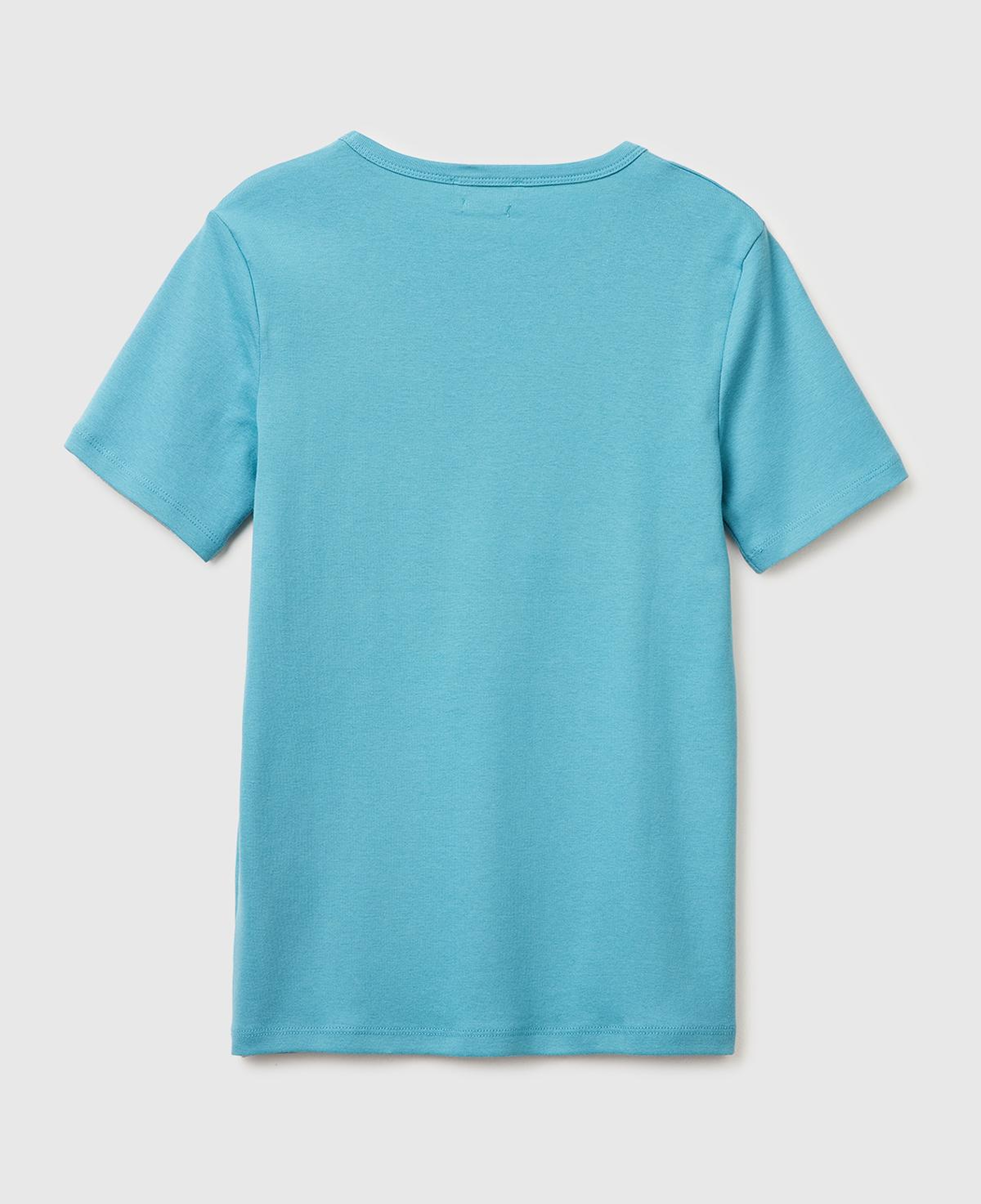Kadın Mavi %100 Pamuk Logo Baskılı Bisiklet Yaka T-Shirt