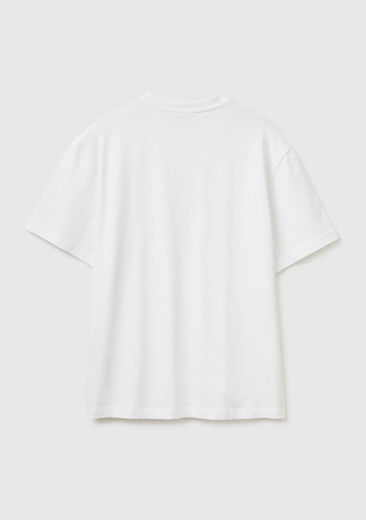 Erkek Beyaz %100 Pamuk Cepli Arkası Logo Nakışlı Bisiklet Yaka T-Shirt