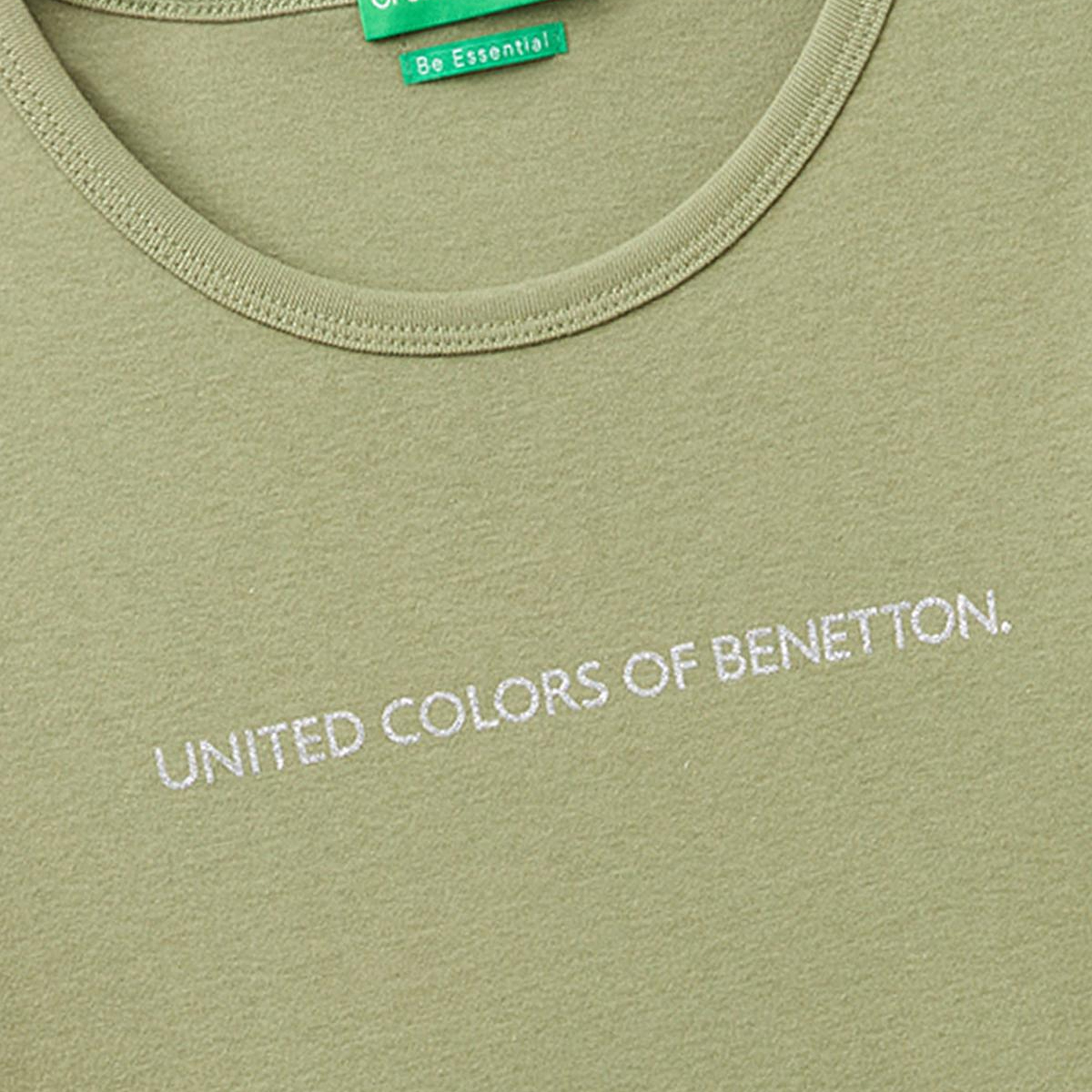 Kadın Haki %100 Pamuk Logo Baskılı Bisiklet Yaka T-Shirt