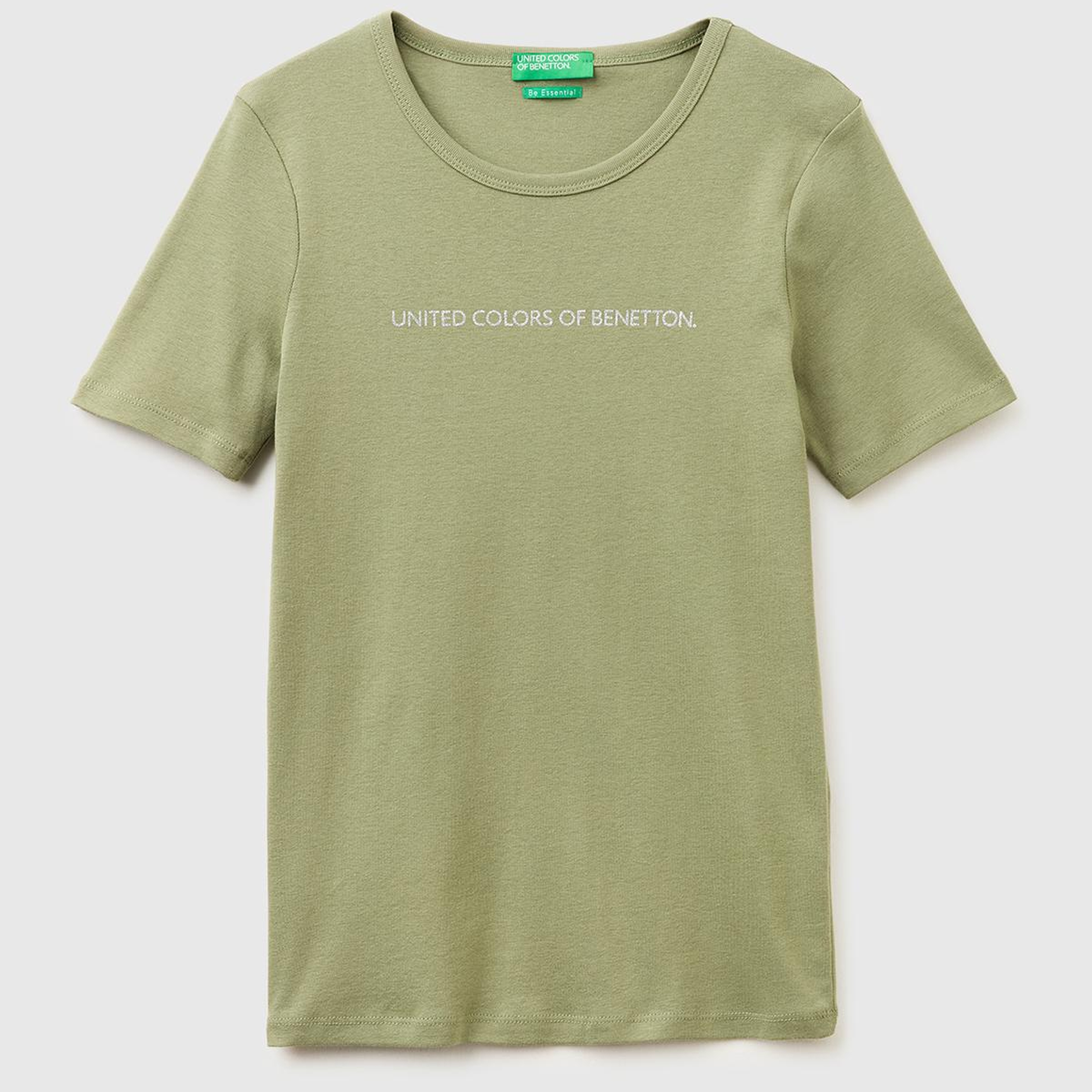 Kadın Haki %100 Pamuk Logo Baskılı Bisiklet Yaka T-Shirt