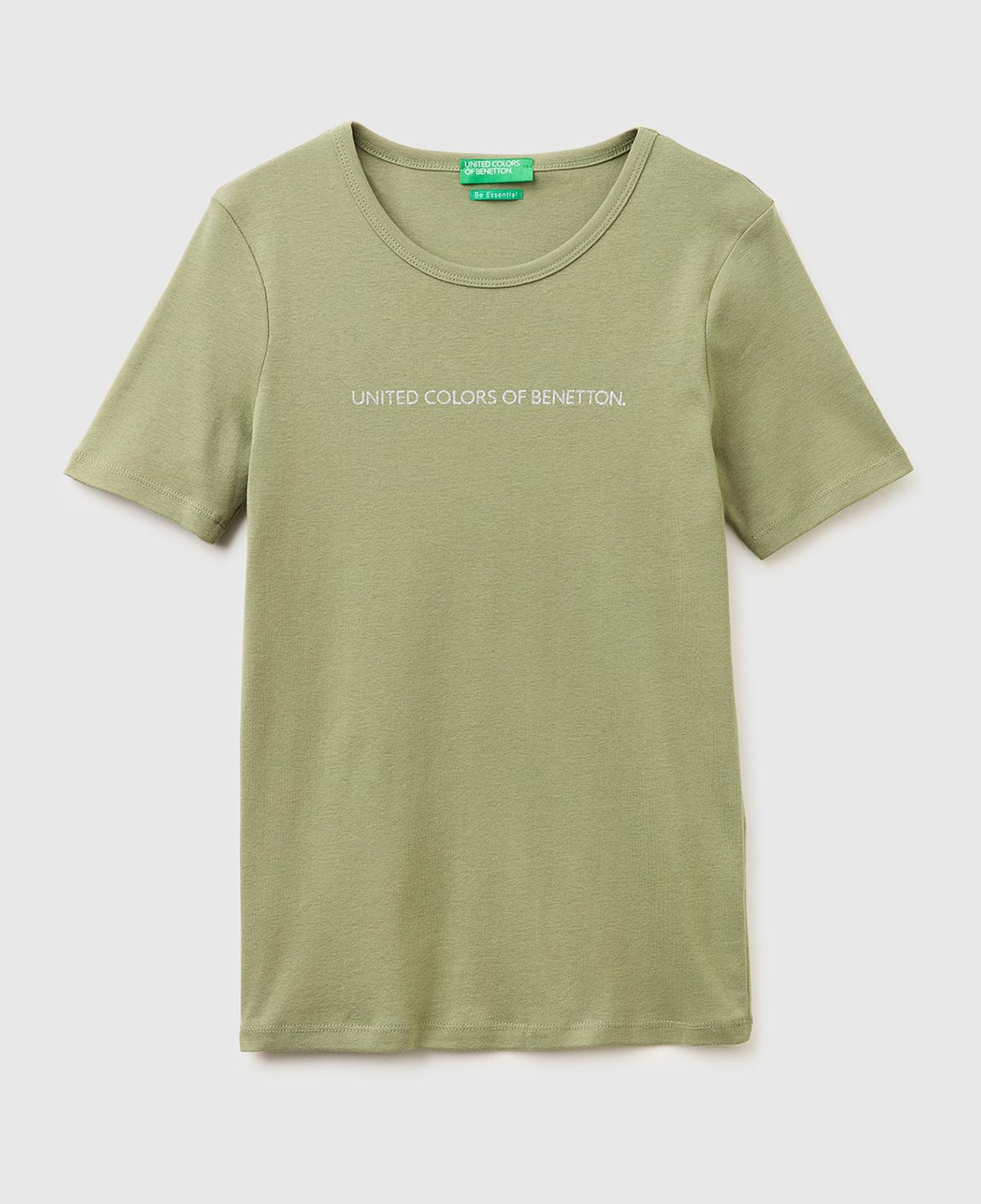 Kadın Haki %100 Pamuk Logo Baskılı Bisiklet Yaka T-Shirt