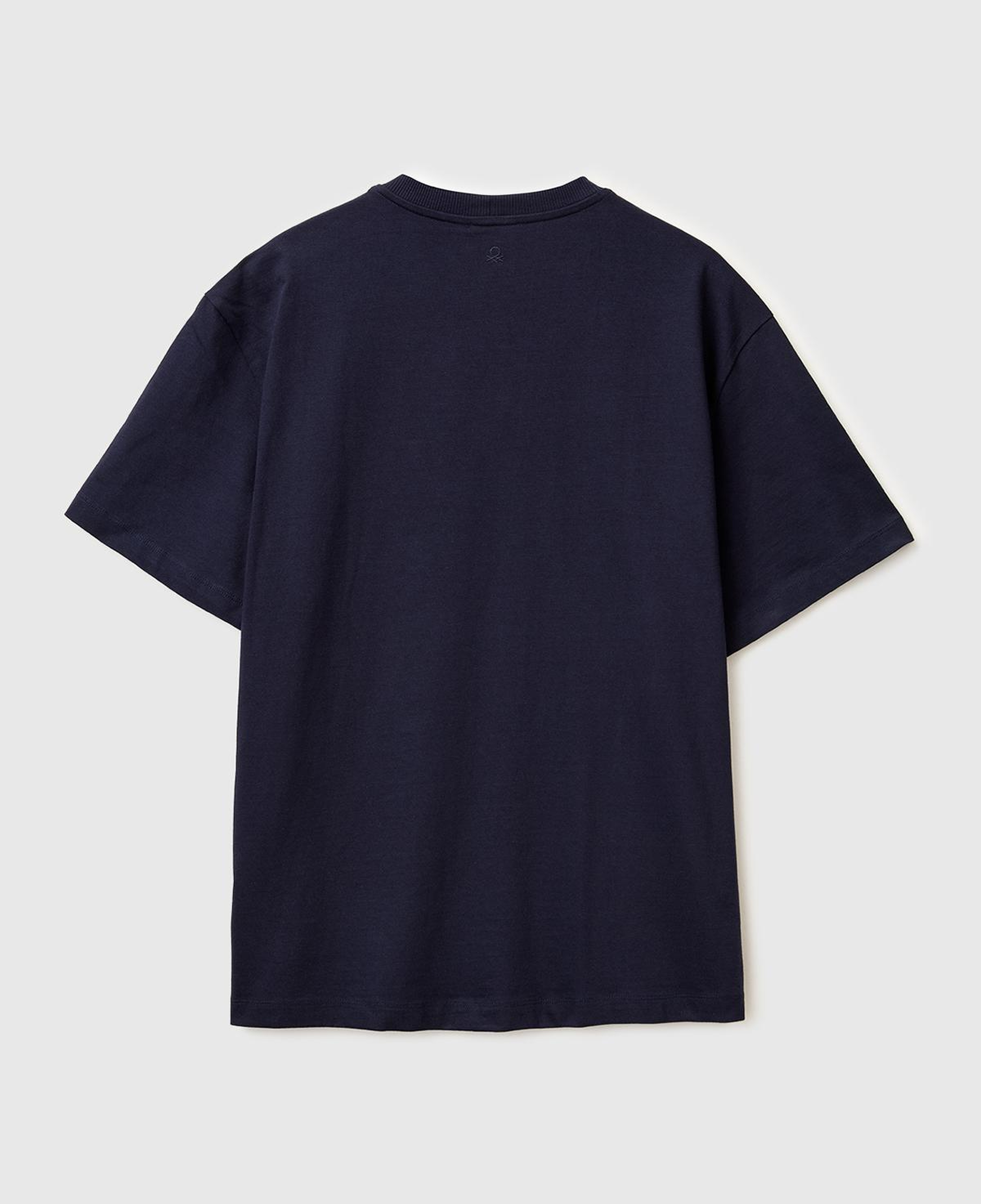 Erkek Lacivert  %100 Pamuk Cepli Arkası Logo Nakışlı Bisiklet Yaka T-Shirt