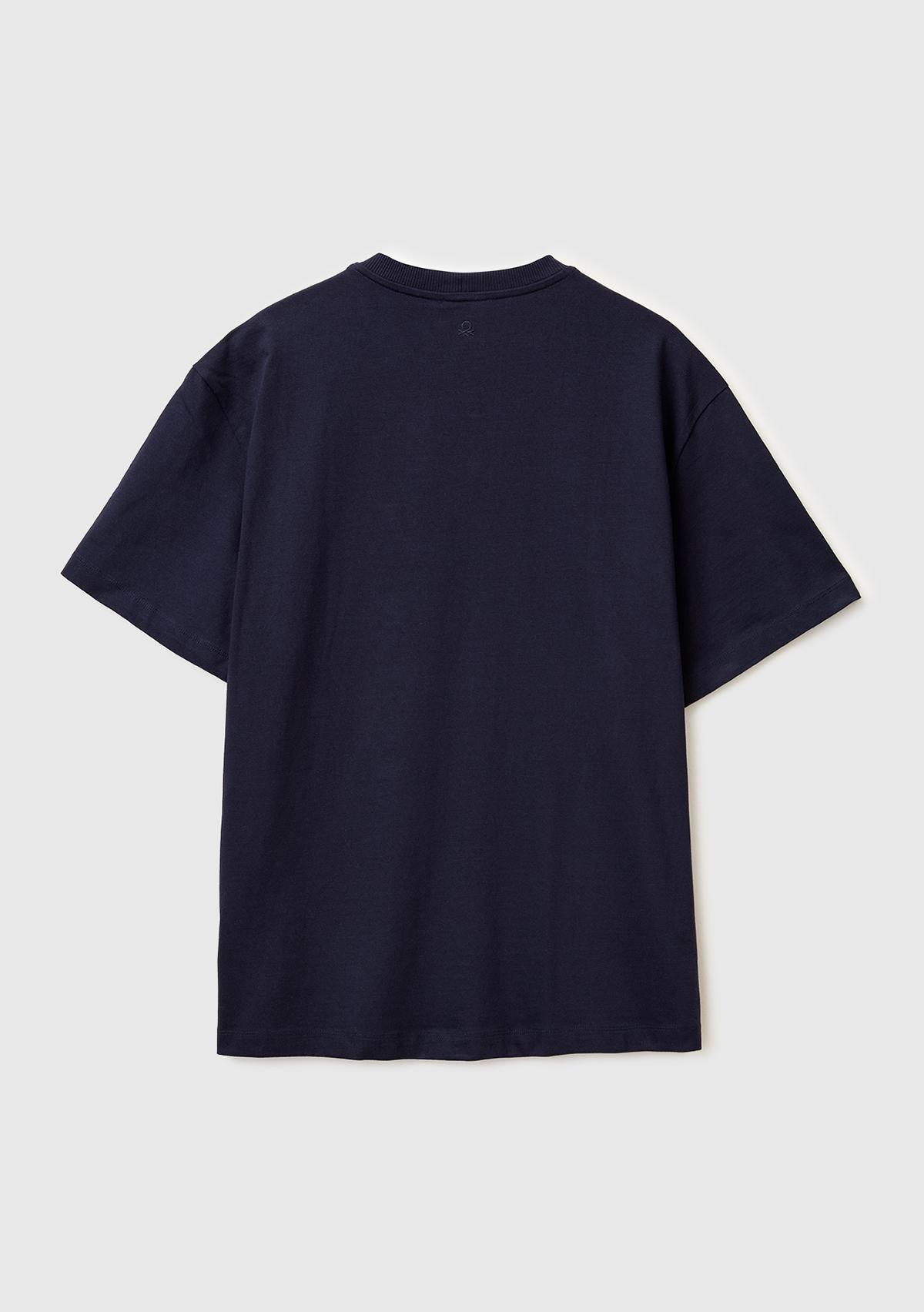 Erkek Lacivert %100 Pamuk Cepli Arkası Logo Nakışlı Bisiklet Yaka T-Shirt