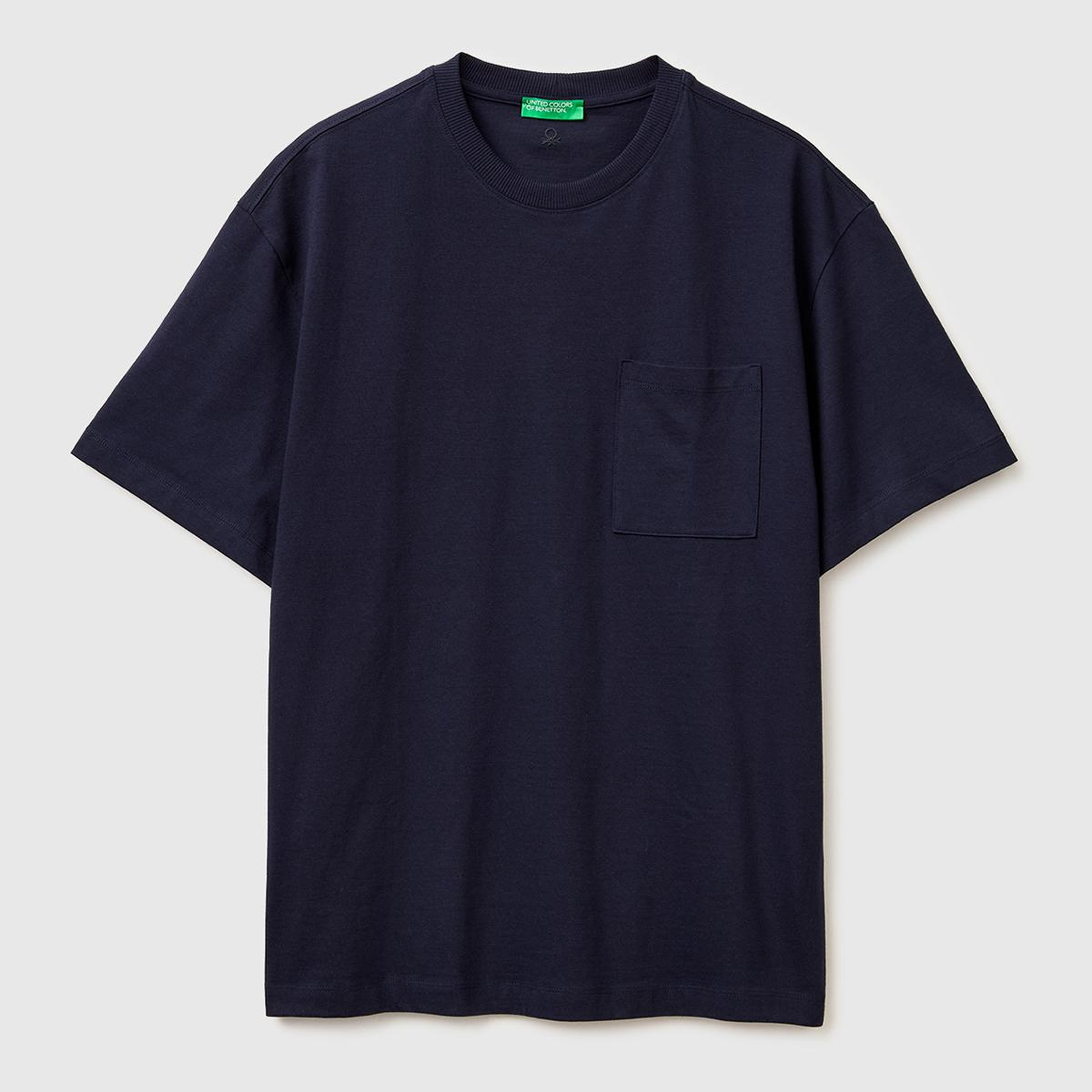 Erkek Lacivert  %100 Pamuk Cepli Arkası Logo Nakışlı Bisiklet Yaka T-Shirt