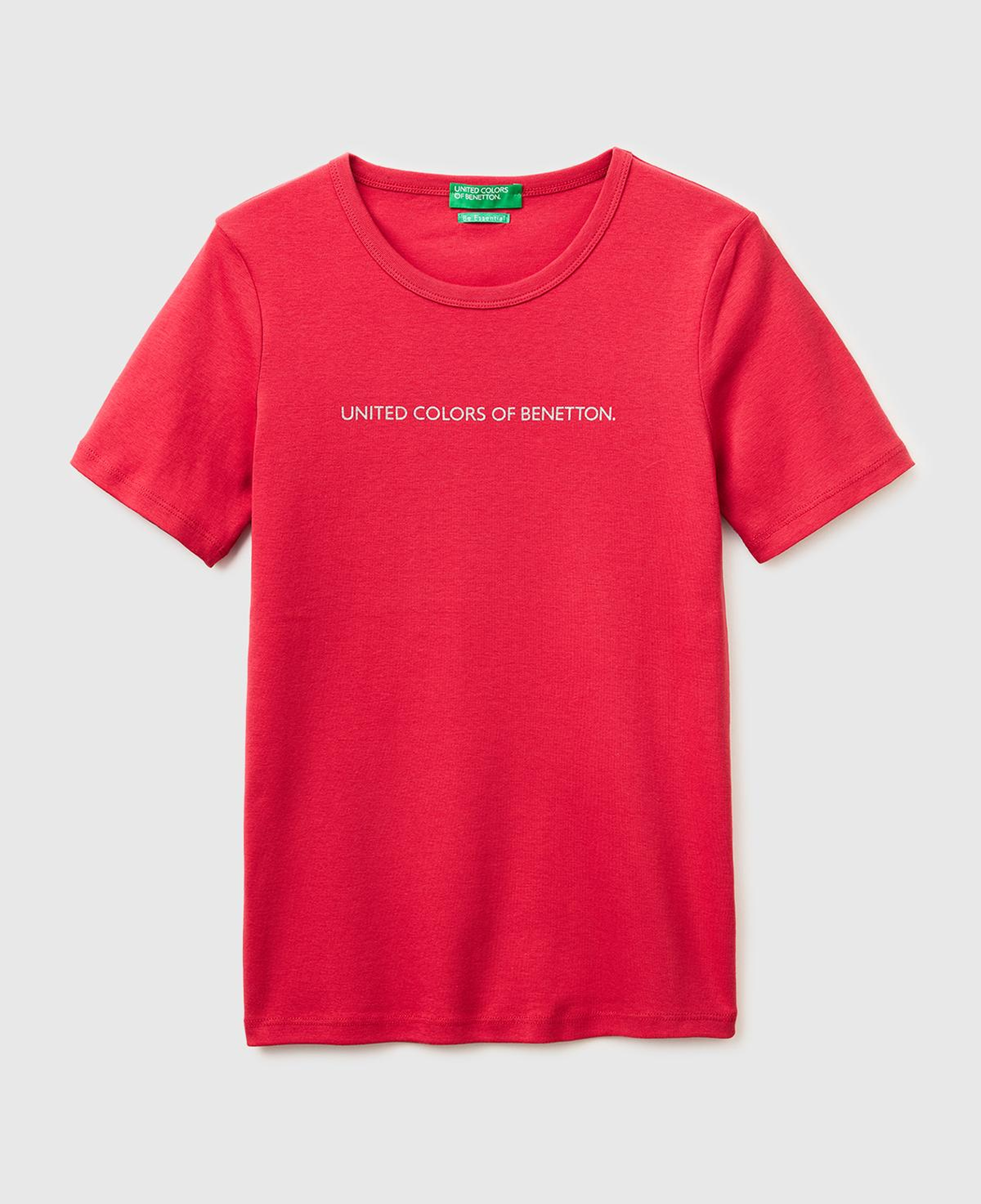 Kadın Kırmızı %100 Pamuk Logo Baskılı Bisiklet Yaka T-Shirt