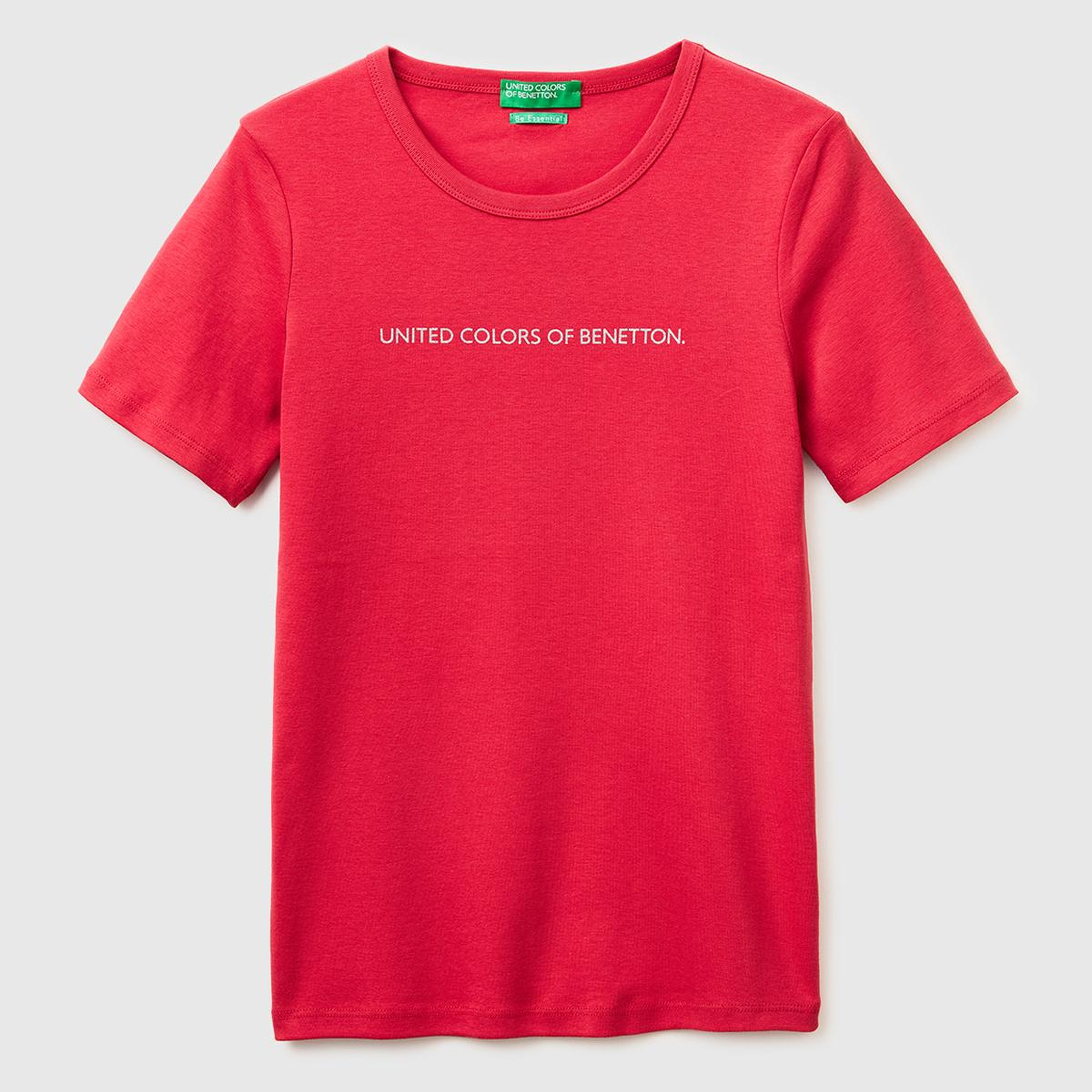 Kadın Kırmızı %100 Pamuk Logo Baskılı Bisiklet Yaka T-Shirt