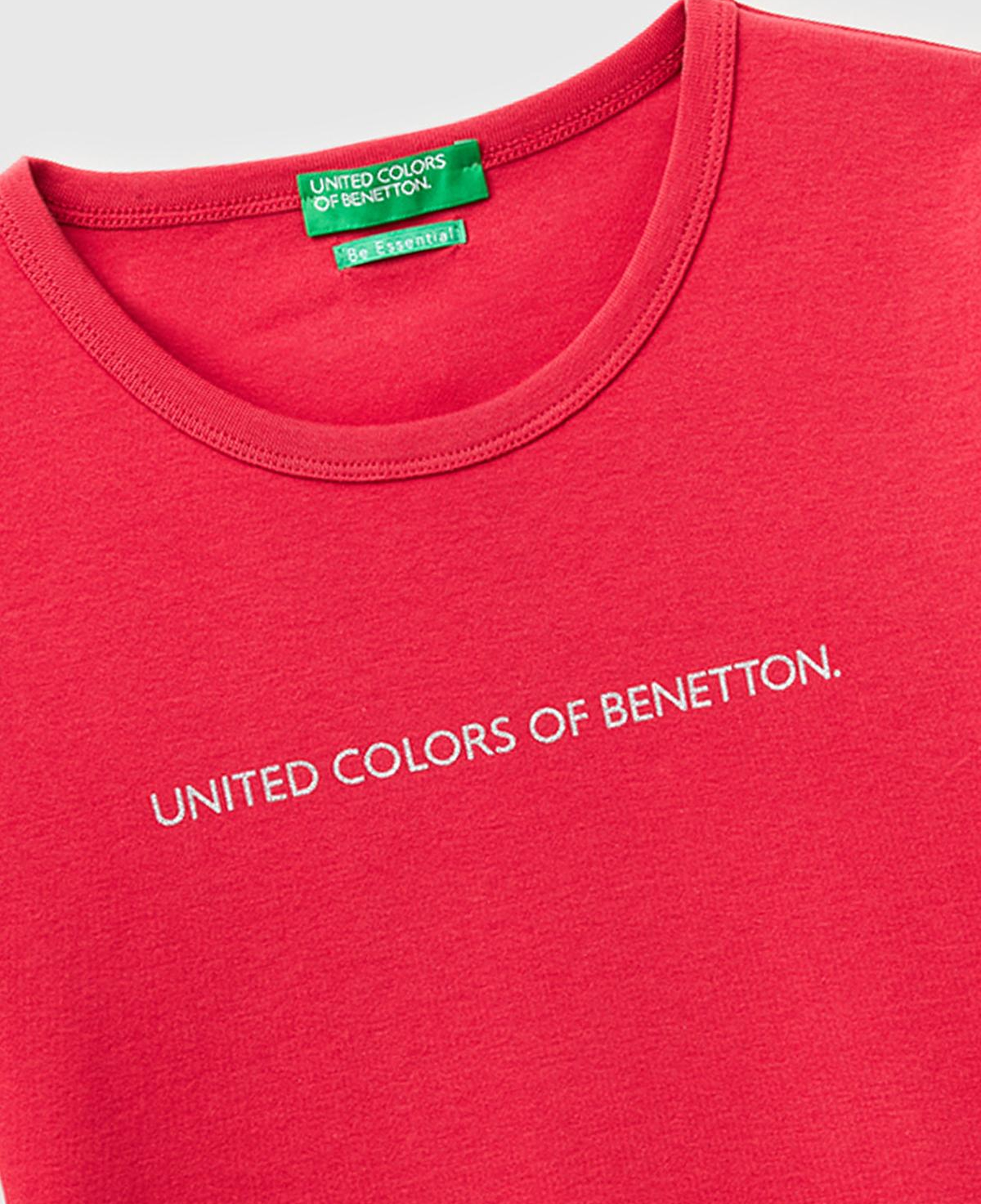 Kadın Kırmızı %100 Pamuk Logo Baskılı Bisiklet Yaka T-Shirt