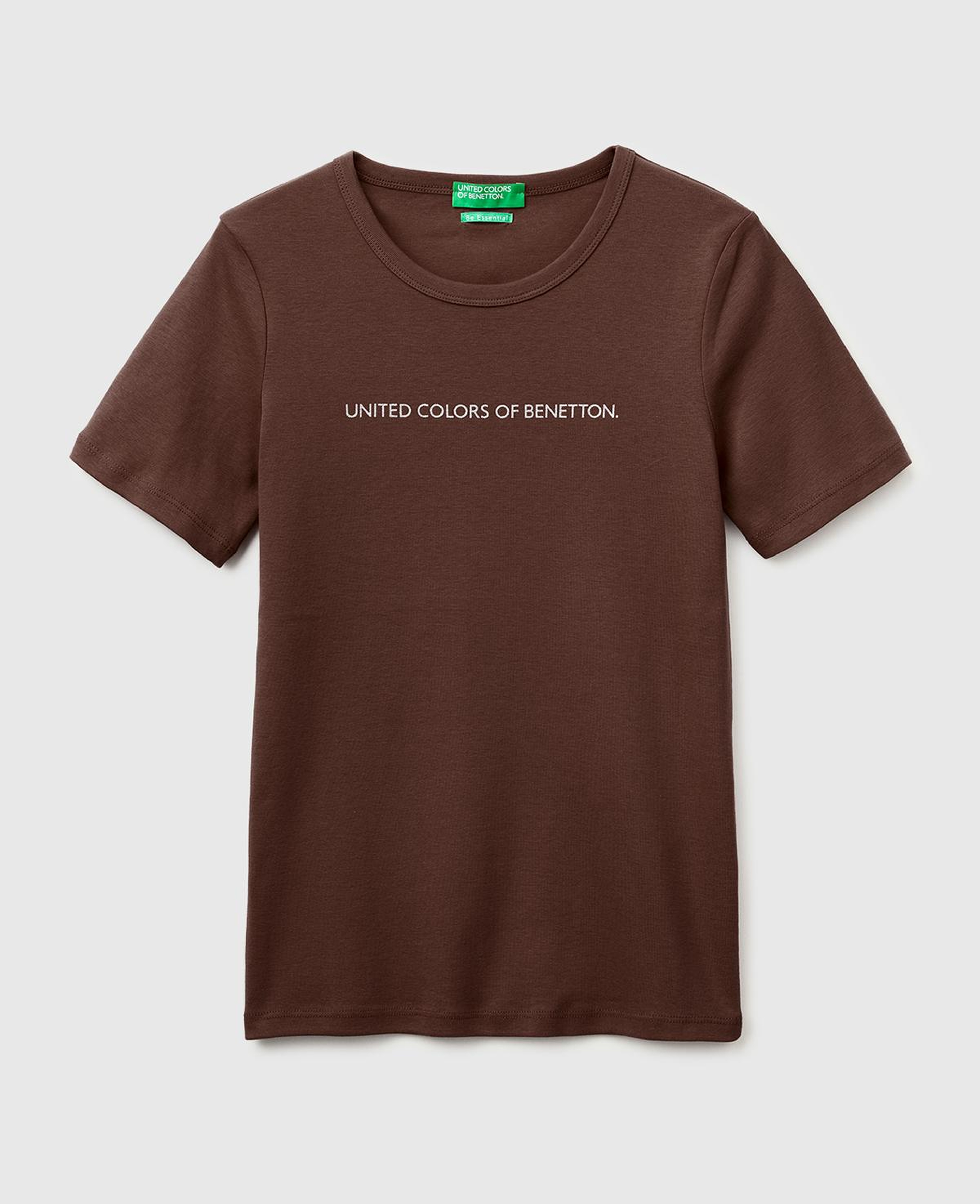 Kadın Kahverengi %100 Pamuk Logo Baskılı Bisiklet Yaka T-Shirt