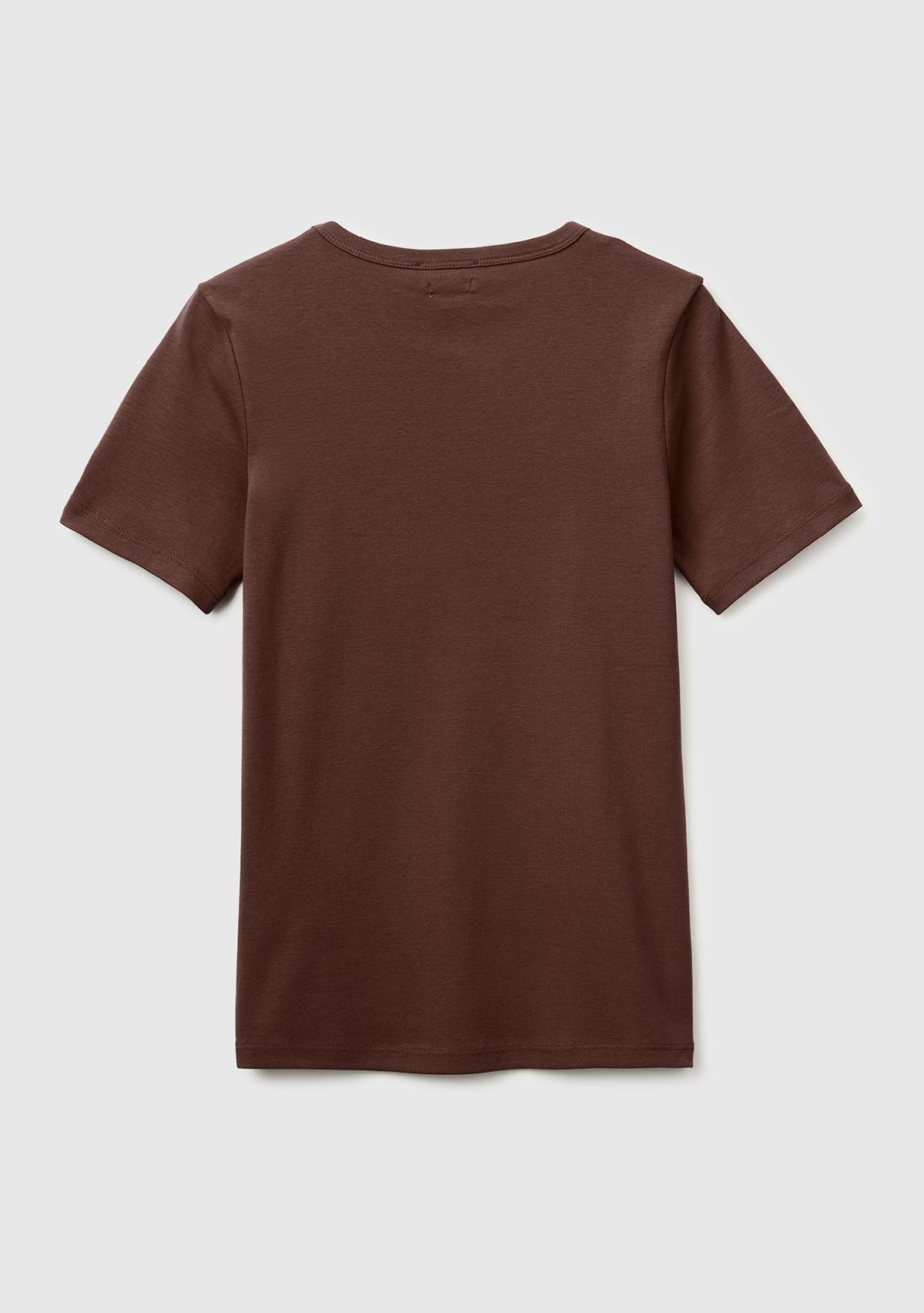 Kadın Kahverengi %100 Pamuk Logo Baskılı Bisiklet Yaka T-Shirt