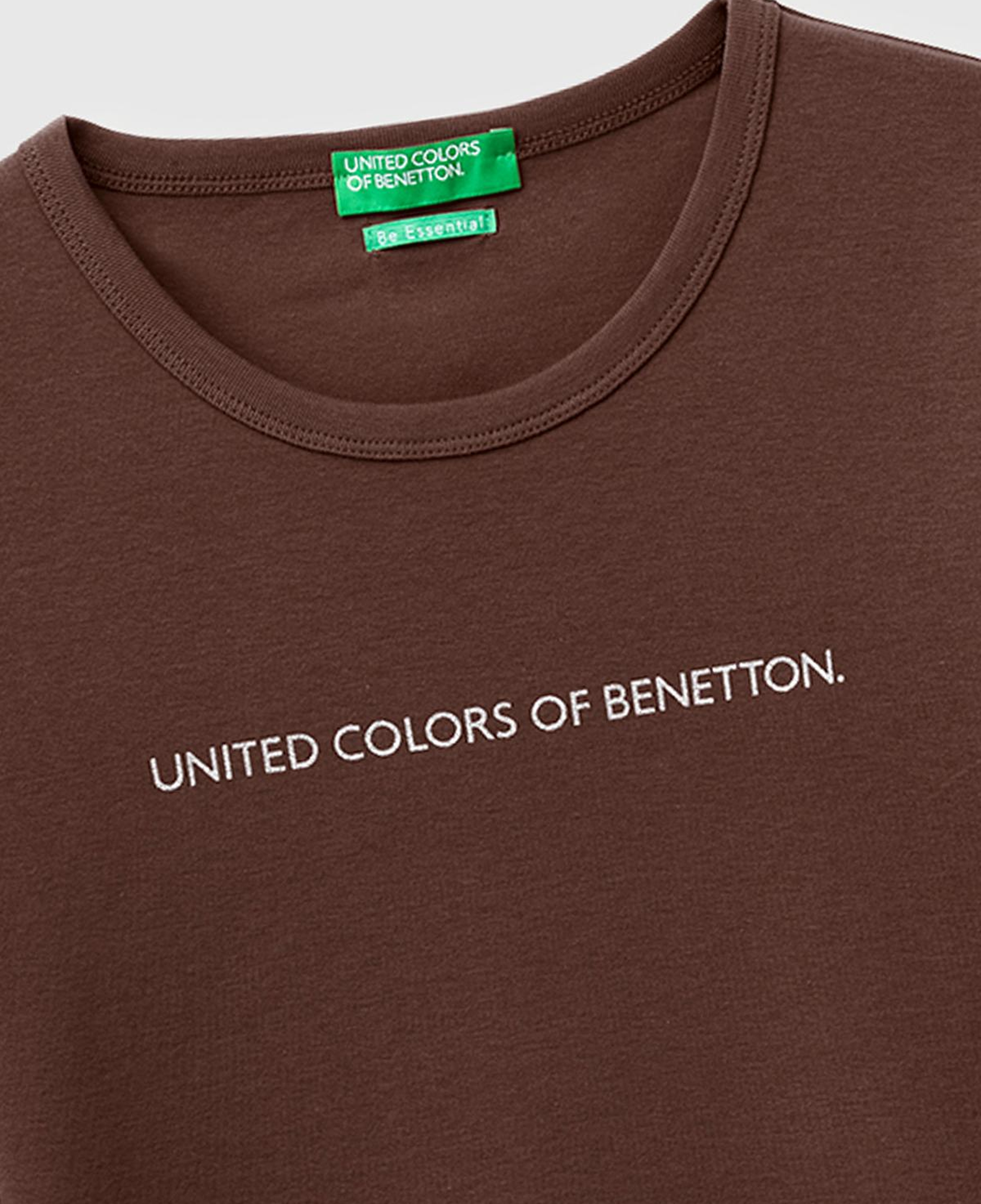 Kadın Kahverengi %100 Pamuk Logo Baskılı Bisiklet Yaka T-Shirt