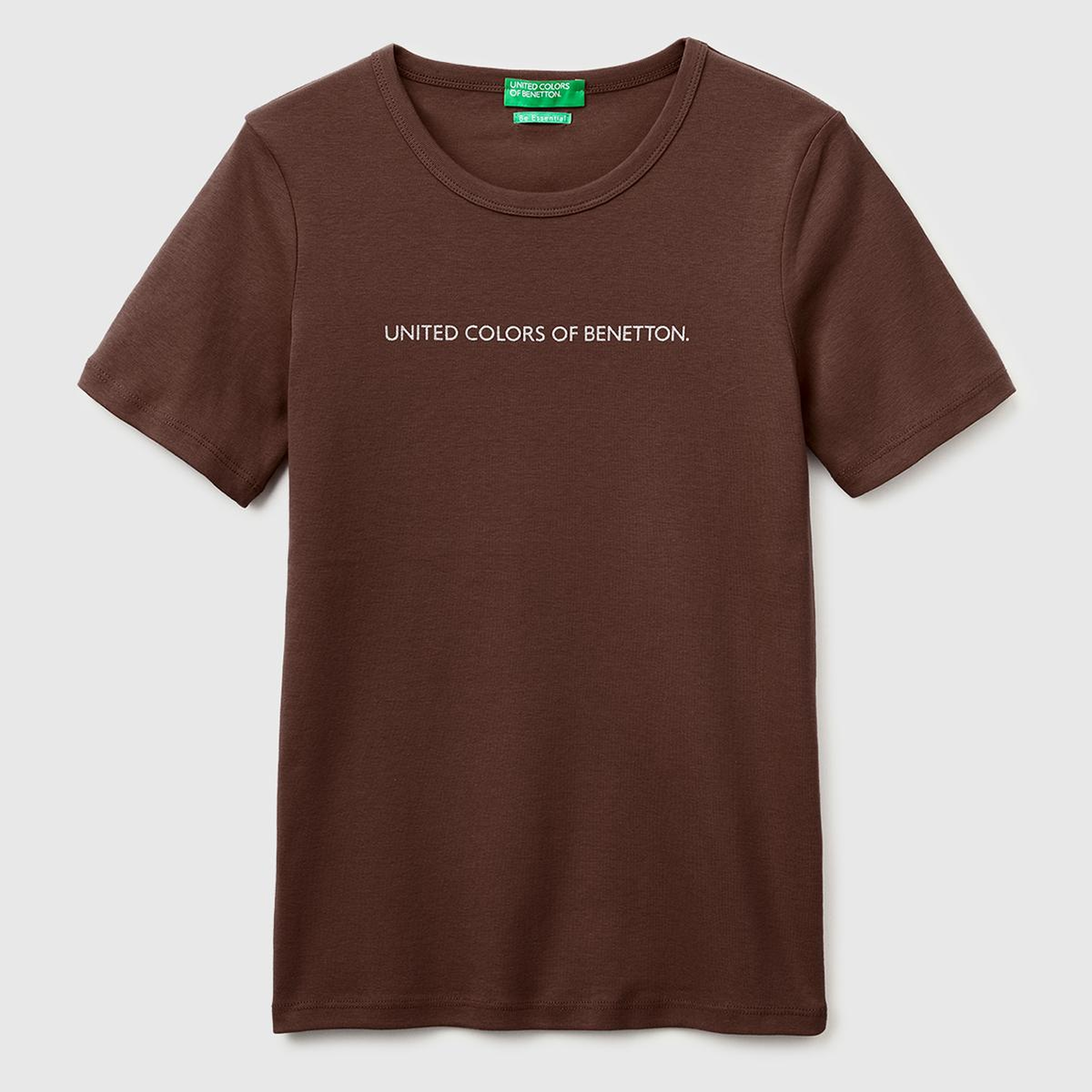 Kadın Kahverengi %100 Pamuk Logo Baskılı Bisiklet Yaka T-Shirt