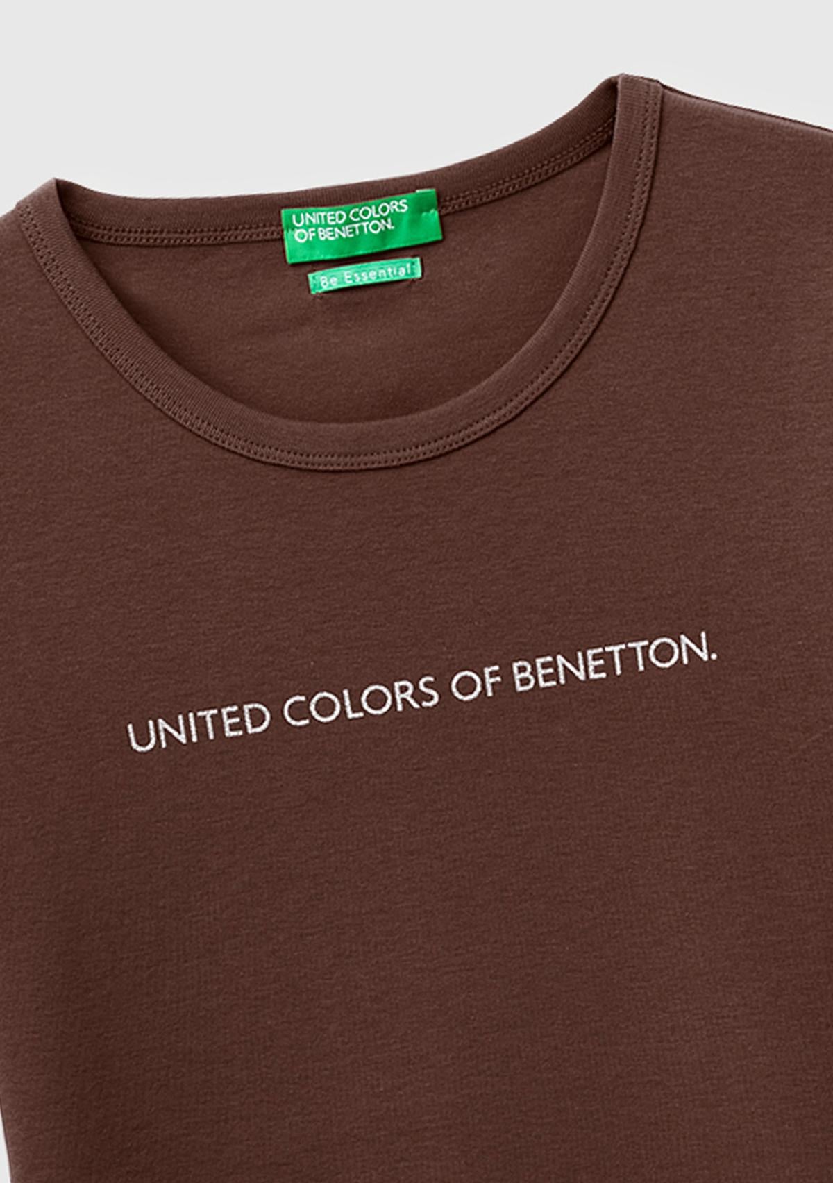 Kadın Kahverengi %100 Pamuk Logo Baskılı Bisiklet Yaka T-Shirt
