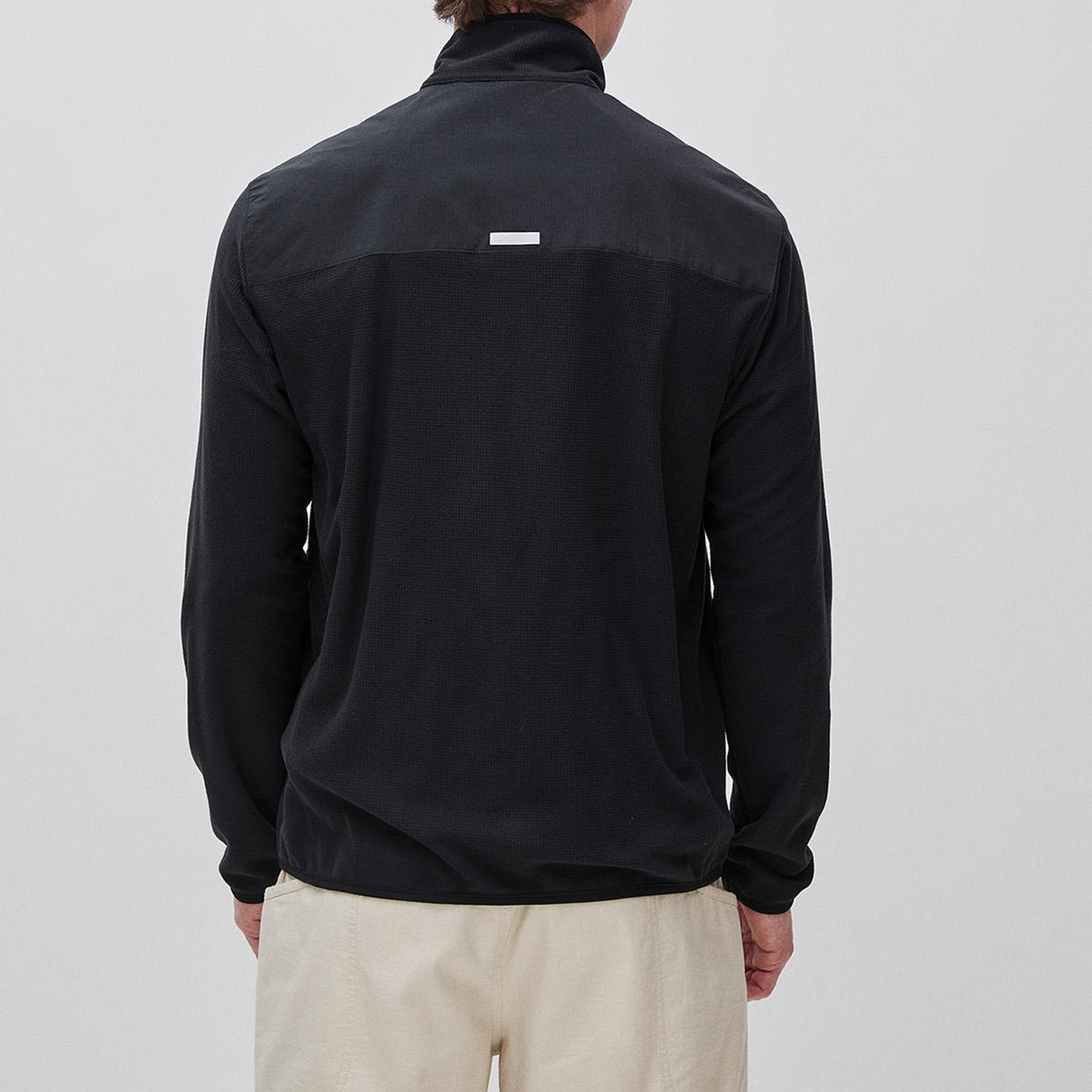 Erkek Siyah  Deri Detaylı Logolu Fermuarlı Sweatshirt
