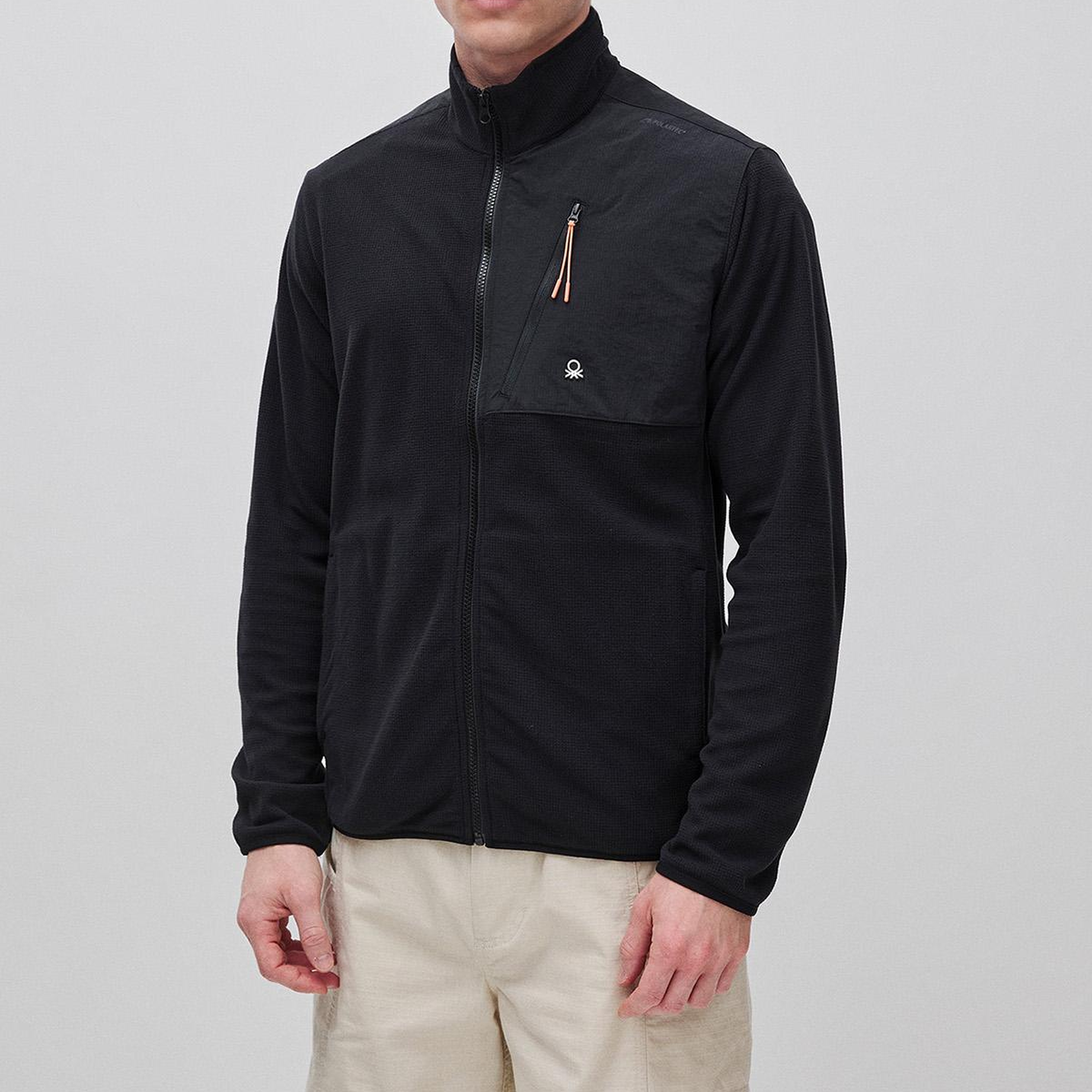 Erkek Siyah  Deri Detaylı Logolu Fermuarlı Sweatshirt