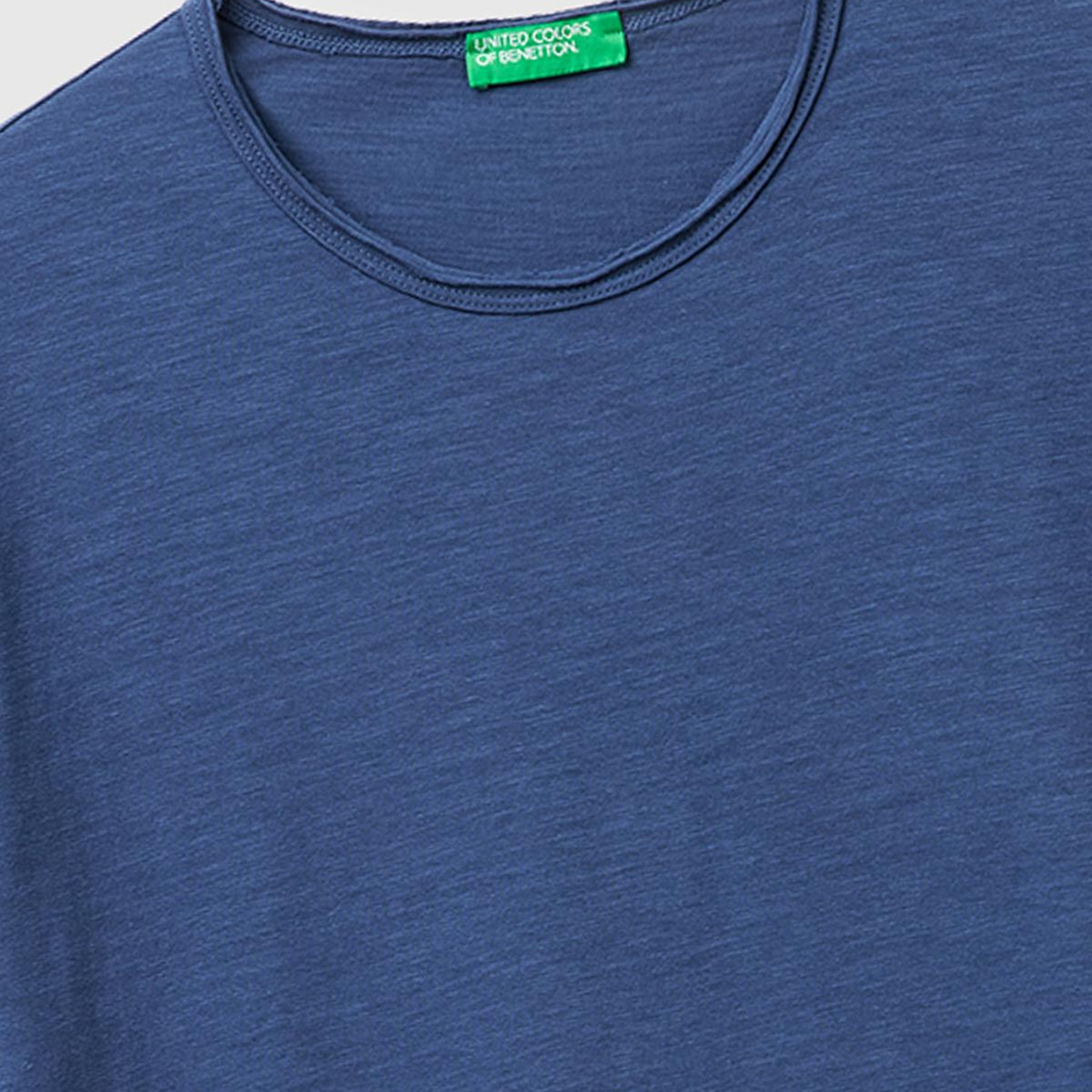 Erkek İndigo  %100 Pamuk Regular Fit Bisiklet Yaka T-Shirt
