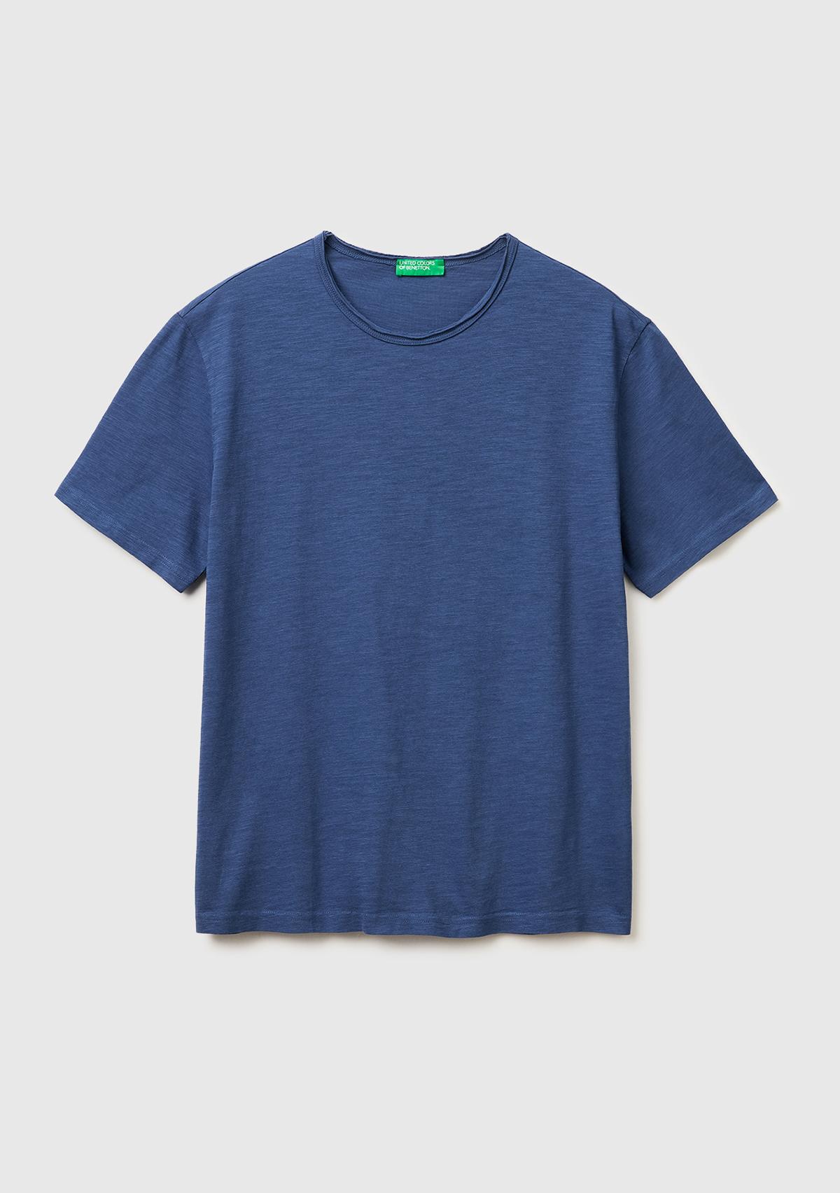 Erkek İndigo %100 Pamuk Regular Fit Bisiklet Yaka T-Shirt