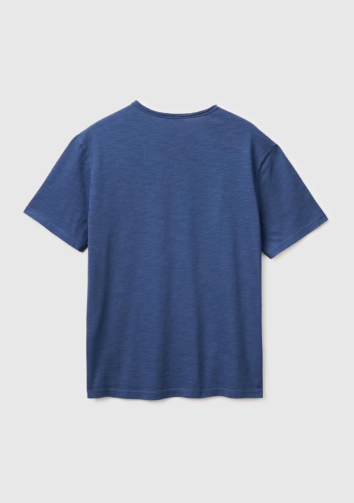 Erkek İndigo %100 Pamuk Regular Fit Bisiklet Yaka T-Shirt
