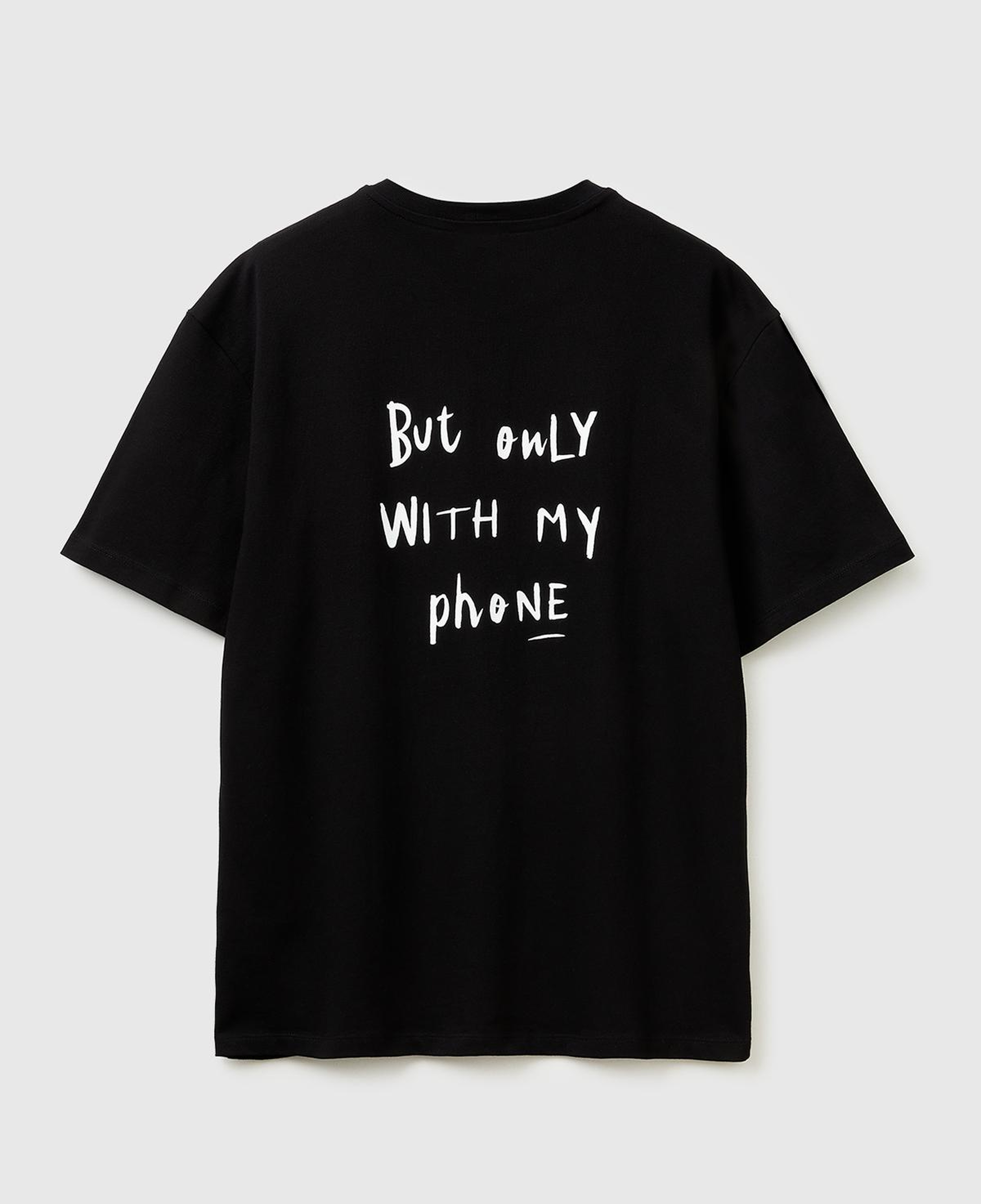 Erkek Siyah  %100 Pamuk Grafik Baskılı Bisiklet Yaka T-Shirt