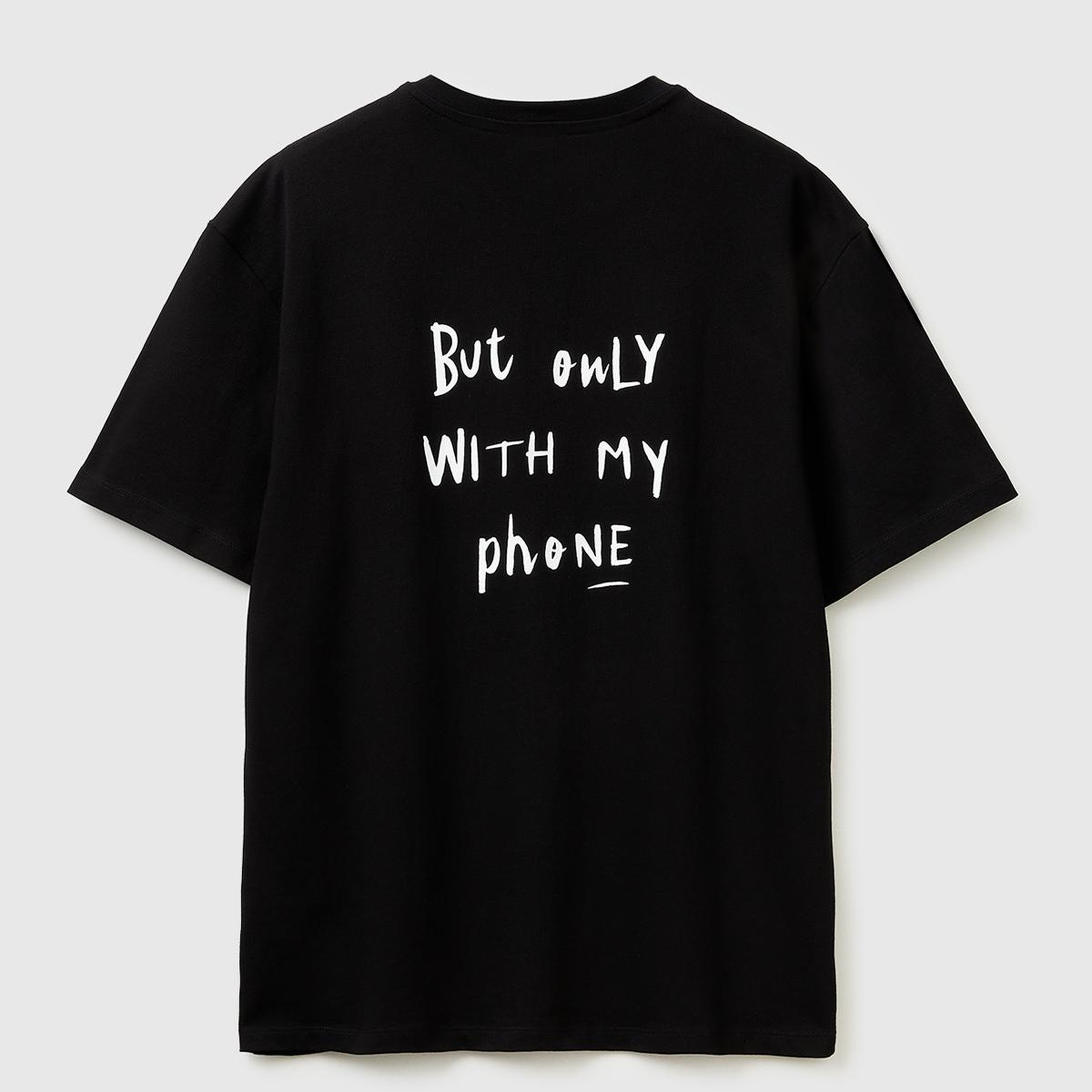 Erkek Siyah  %100 Pamuk Grafik Baskılı Bisiklet Yaka T-Shirt